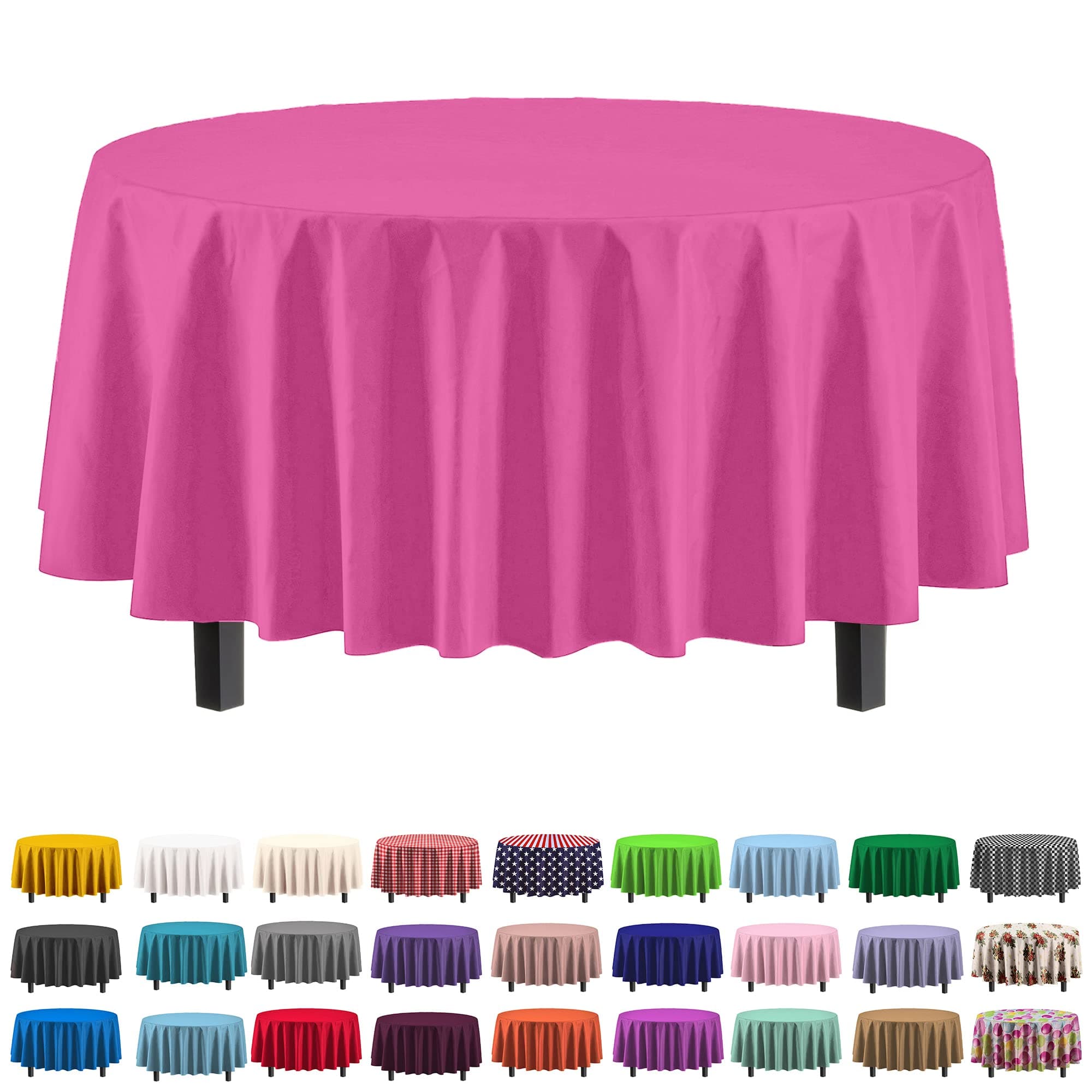 Exquisite 12-Pack Premium Plastic 84-Inch Round Tablecloth - Cerise