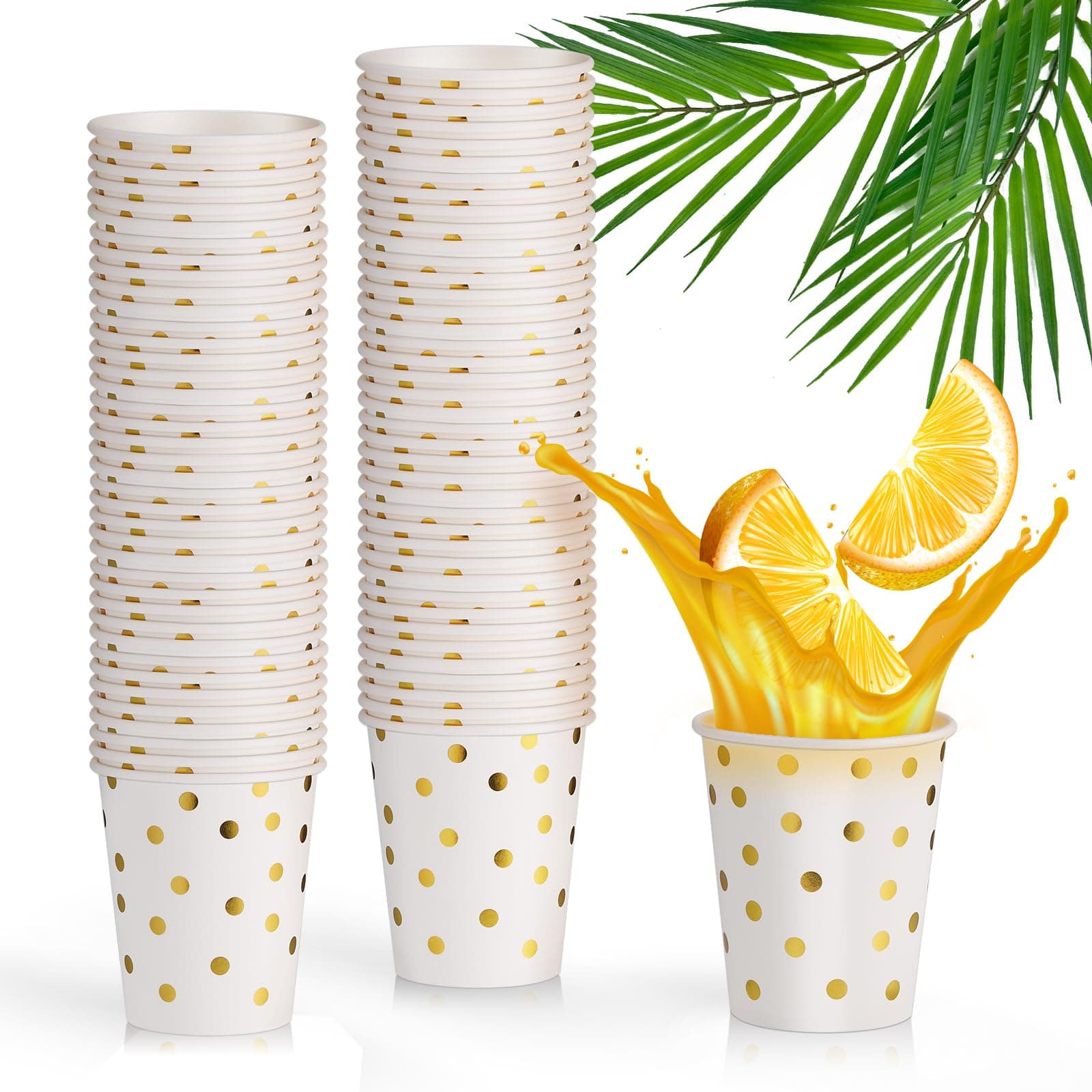Hejo Disposable Paper Cups, 80PCS Gold Dot Drinking Cups for Coffee Tea Juice Hot Drinks and Cold Drinks, 250ml Party Cups for Picnic, Camping, Gatherings