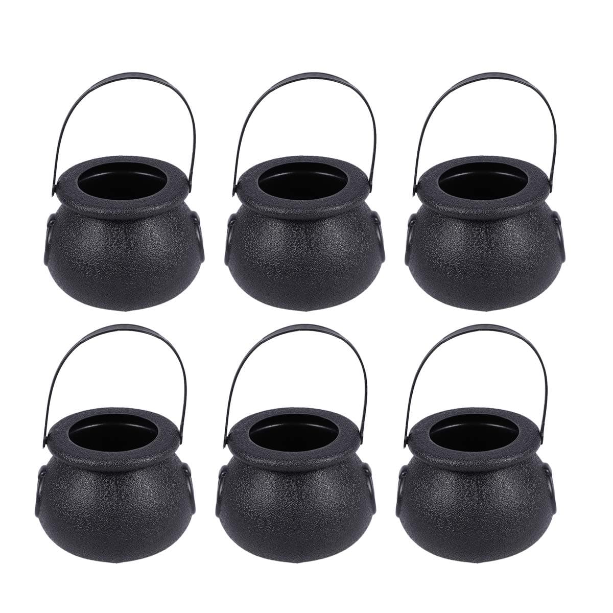 LUOEM 10PCS Black Witch Cauldron Halloween Candy Bucket Plastic Cauldron with Handle Trick or Treat Candy Pail Holder for Halloween Party Favor Decorations 5x7cm (Black)