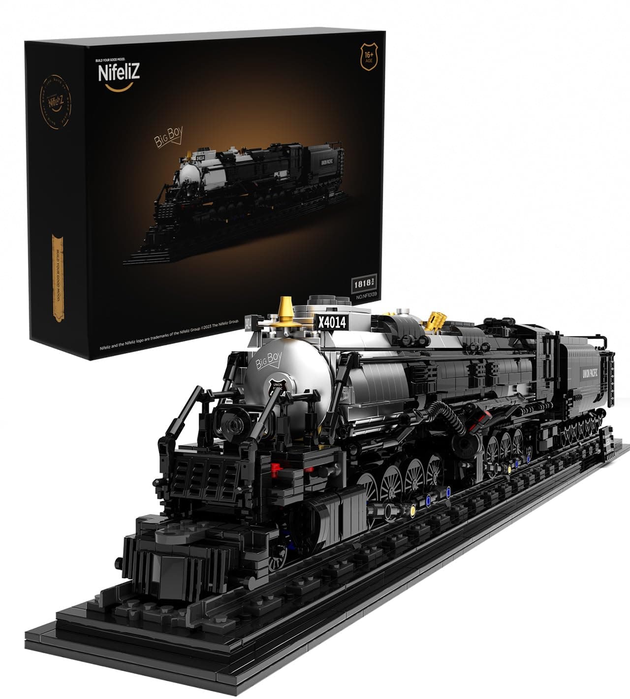 Nifeliz Big Boy Train, Retro Steam Train Clamping Building Blocks Set, Locomotive Model with Rails, Construction Toy, Railway Gift for Adults (1,818 Pieces)