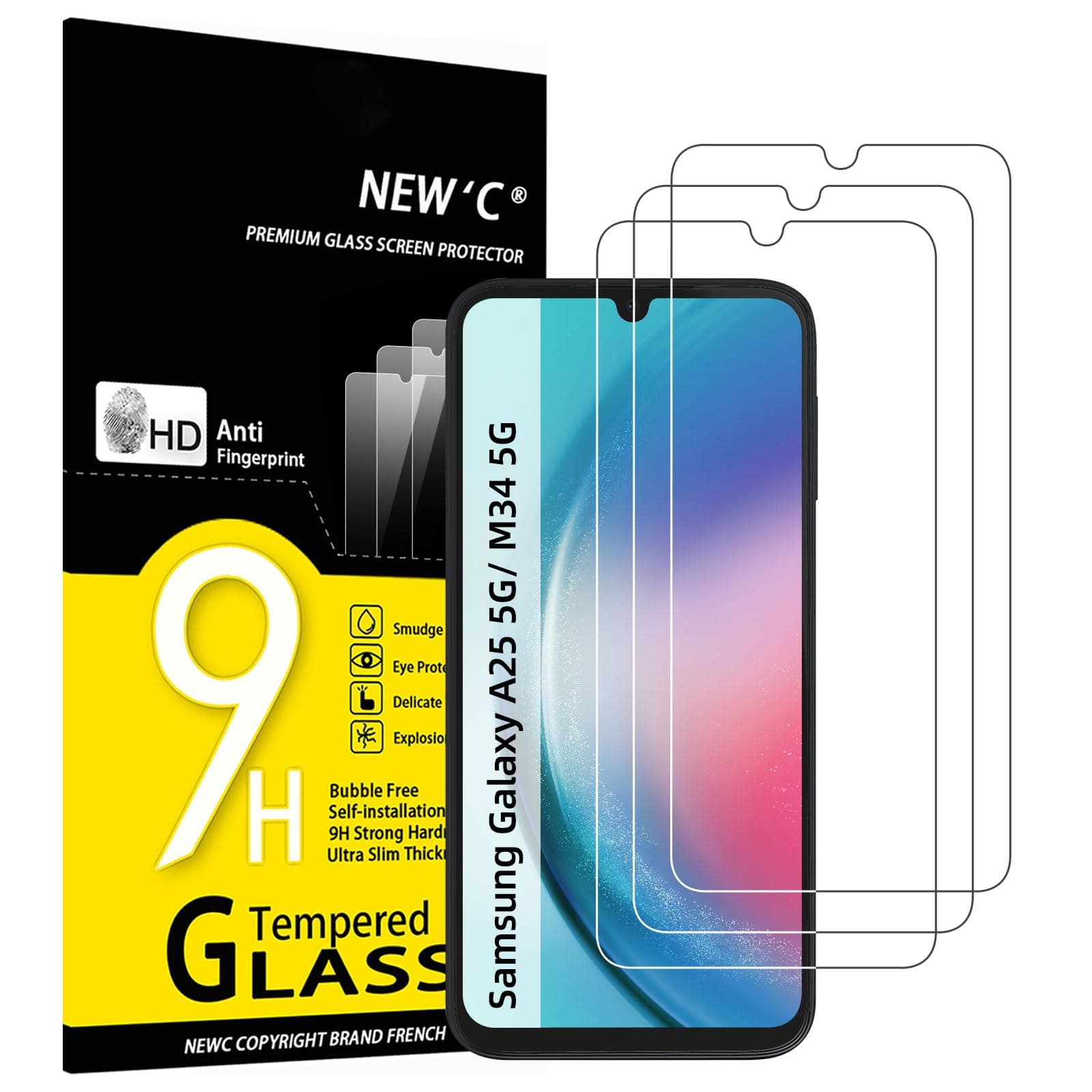 3 Pack Designed for Samsung Galaxy A25 5G, M34 5G Screen Protector Tempered Glass,Case Friendly Scratch-proof, Bubble Free, Ultra Resistant