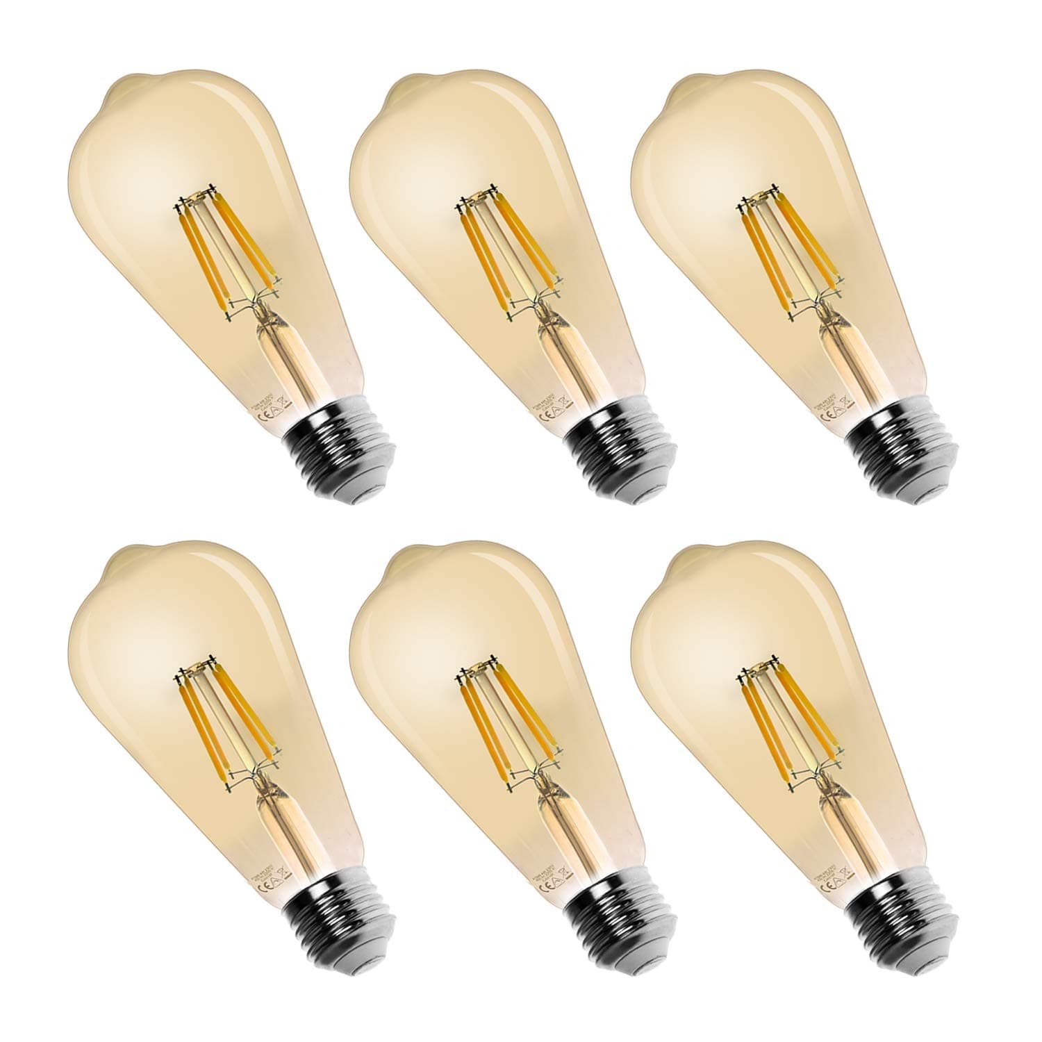 Edison LED Light Bulbs ST64 Vintage Bulb Dimmable 7W E26 Soft White 2500K 60W Incandescent Equivalent Decorative Amber Gold Glass Led Filament Bulb for Office Home Restaurant 6-Pack by LeDspirit