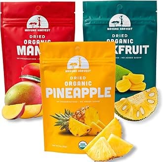 Mavuno Harvest Organic Dried Fruit Variety Pack | Dried Mango, Pineapple, and Jackfruit | Healthy, Vegan, No Sugar Added, Non GMO Snacks for Kids & Adults | 2 Ounce, Pack of 3
