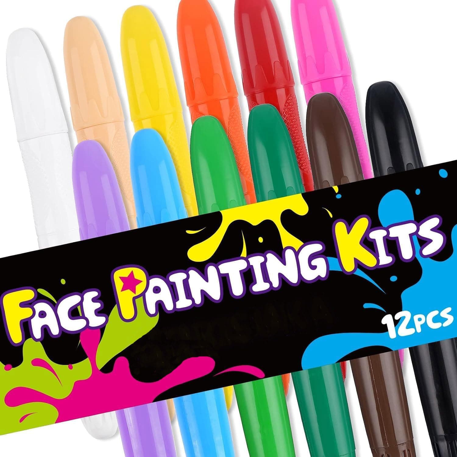 Premify 12-Color Face Body Paint Sticks Kit,Water-Based Face Painting Crayon Set – Non-Toxic & Washable for Art, Theater, Halloween, Cosplay, Clown, SFX Makeup for Adults & Women