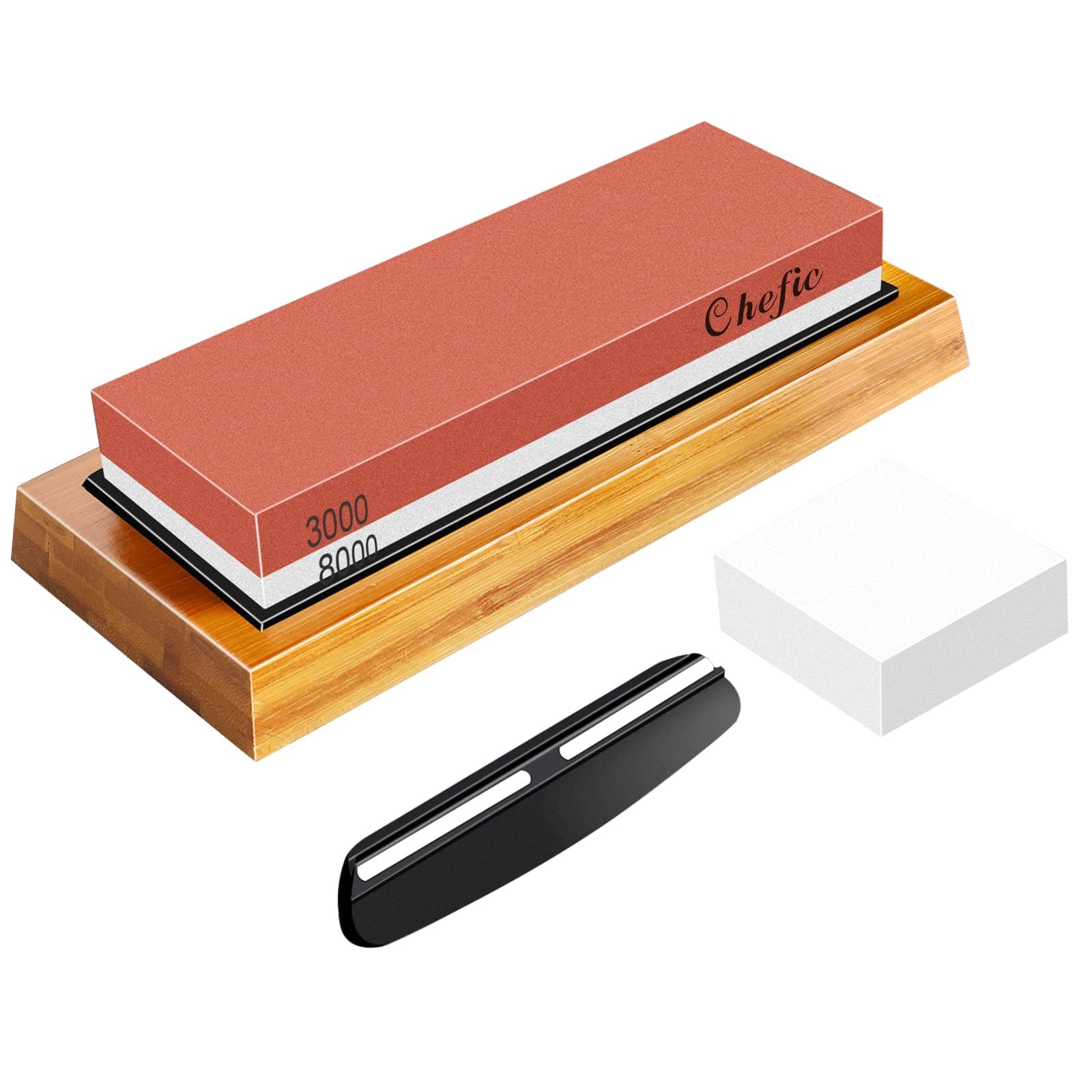 BearMoo Whetstone Premium 2-IN-1 Sharpening Stone 3000/8000 Grit Waterstone Kit - Knife Sharpener Stone Safe Honing Holder Silicone Base Included, Polishing Tool for Kitchen, Hunting and Pocket Knives