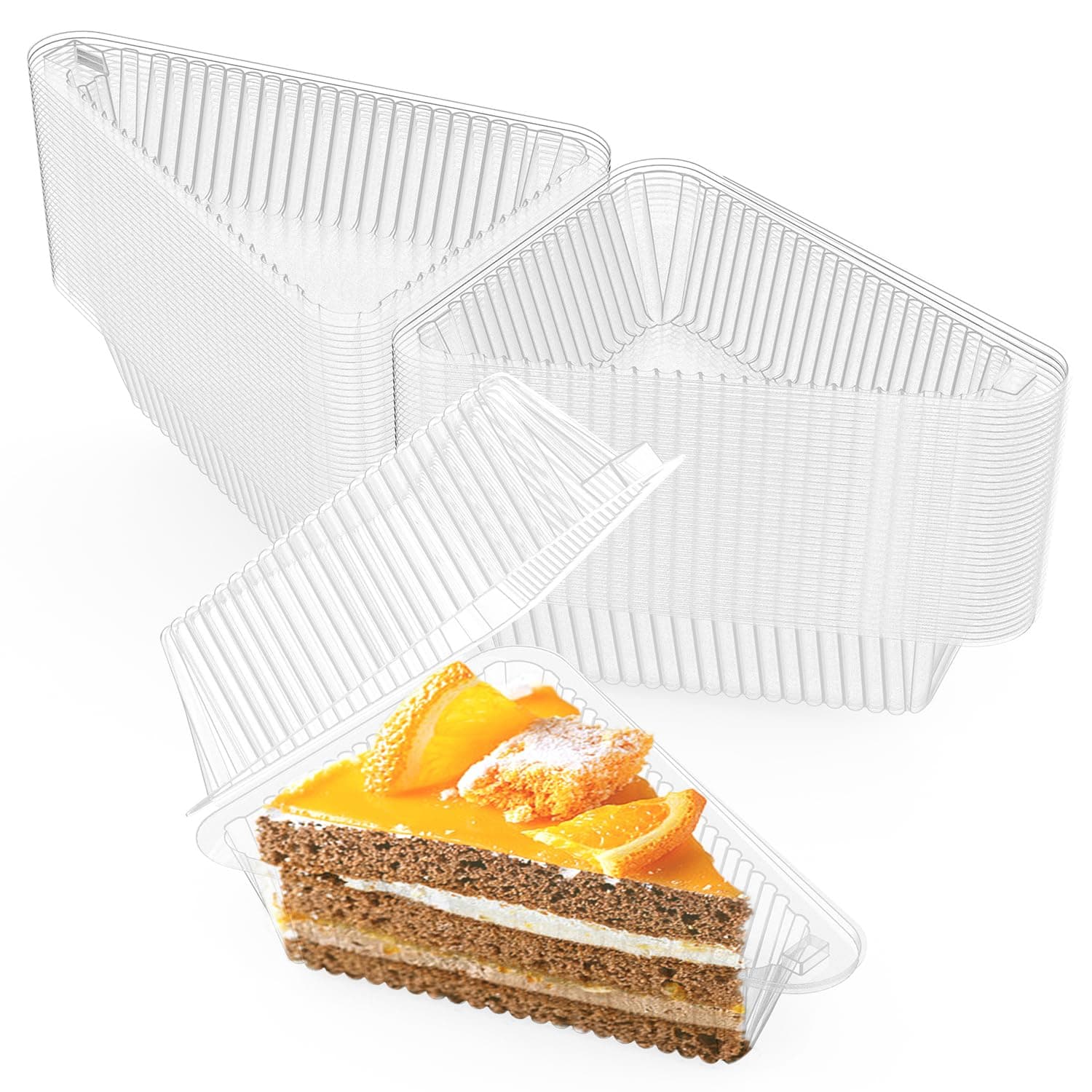 Goiio 100 Pieces Cake Slice Plastic Containers, 4.33 Inches Hinged Lid Cheese cake Container, for Home, Bakery and Cafe