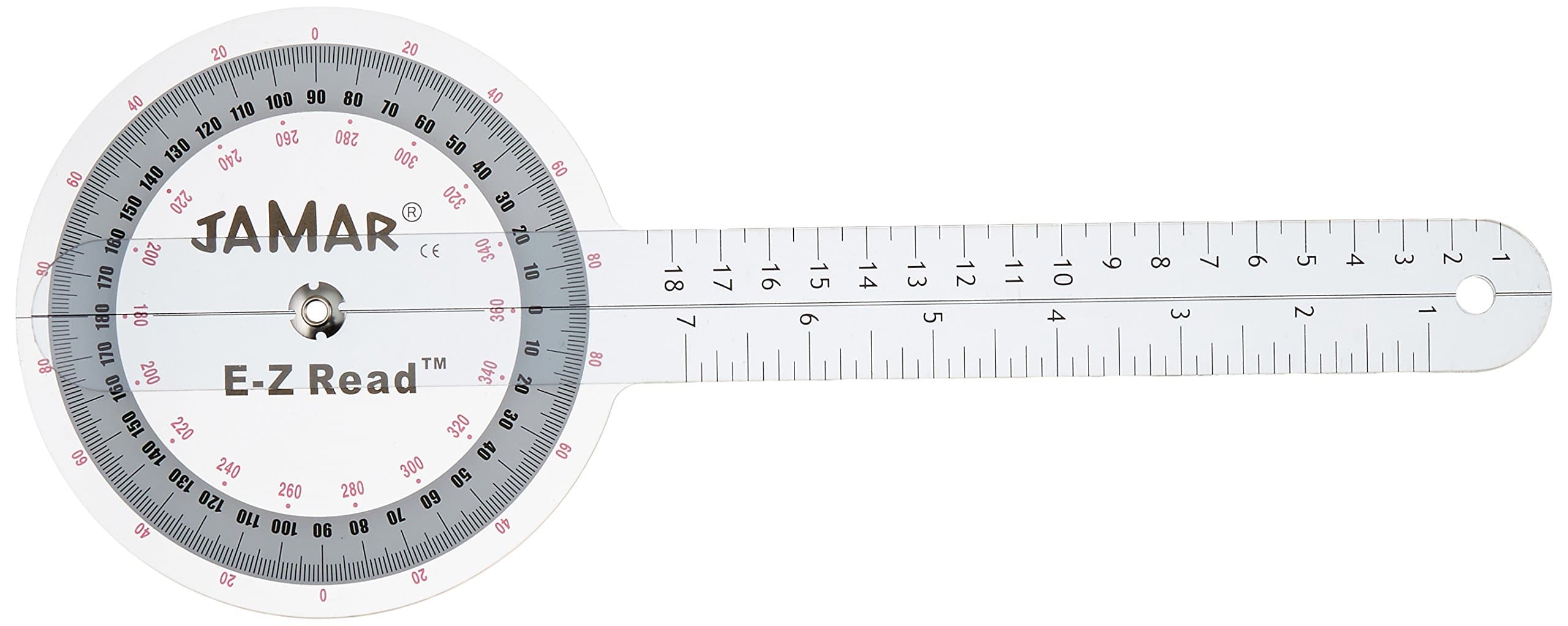 Jamar EZ Read 12.5" (32cm) Goniometer, Easy to Read Manual Range of Motion Measure Tool, Accurate Angle Measuring Device, Transparent Protractor Instrument, Inch & Centimeter Linear Measurement