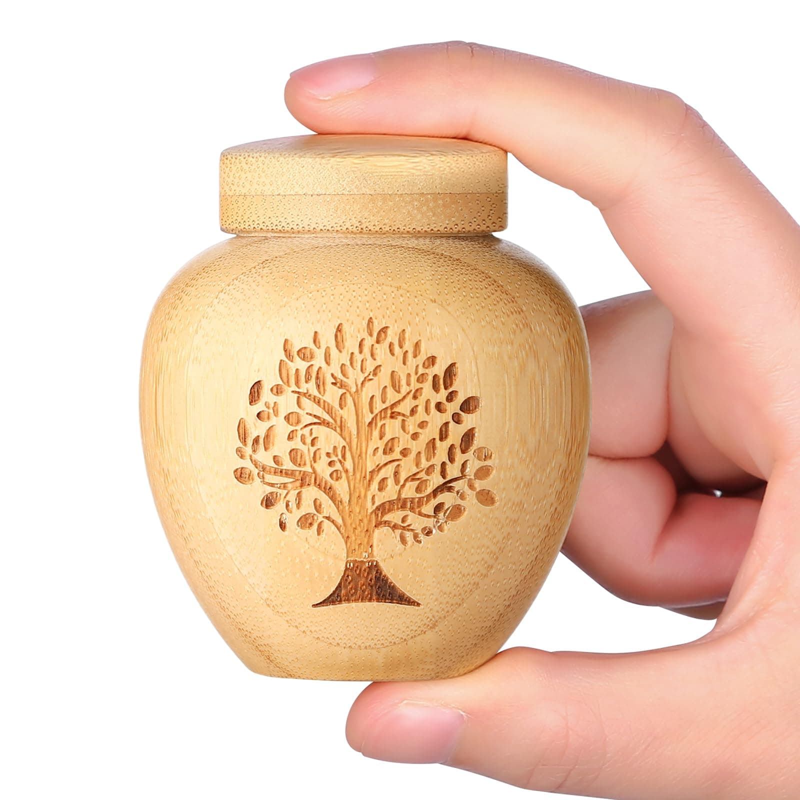Small Urns for Human Ashes Keepsake Set of 1,Mini Urns for Ashes Made of Bamboo with Tree of Life Pattern Engraved,Mini Cremation Urn for Human Pet Ashes,Hold Ashes Up to 6.1 Cubic Inches
