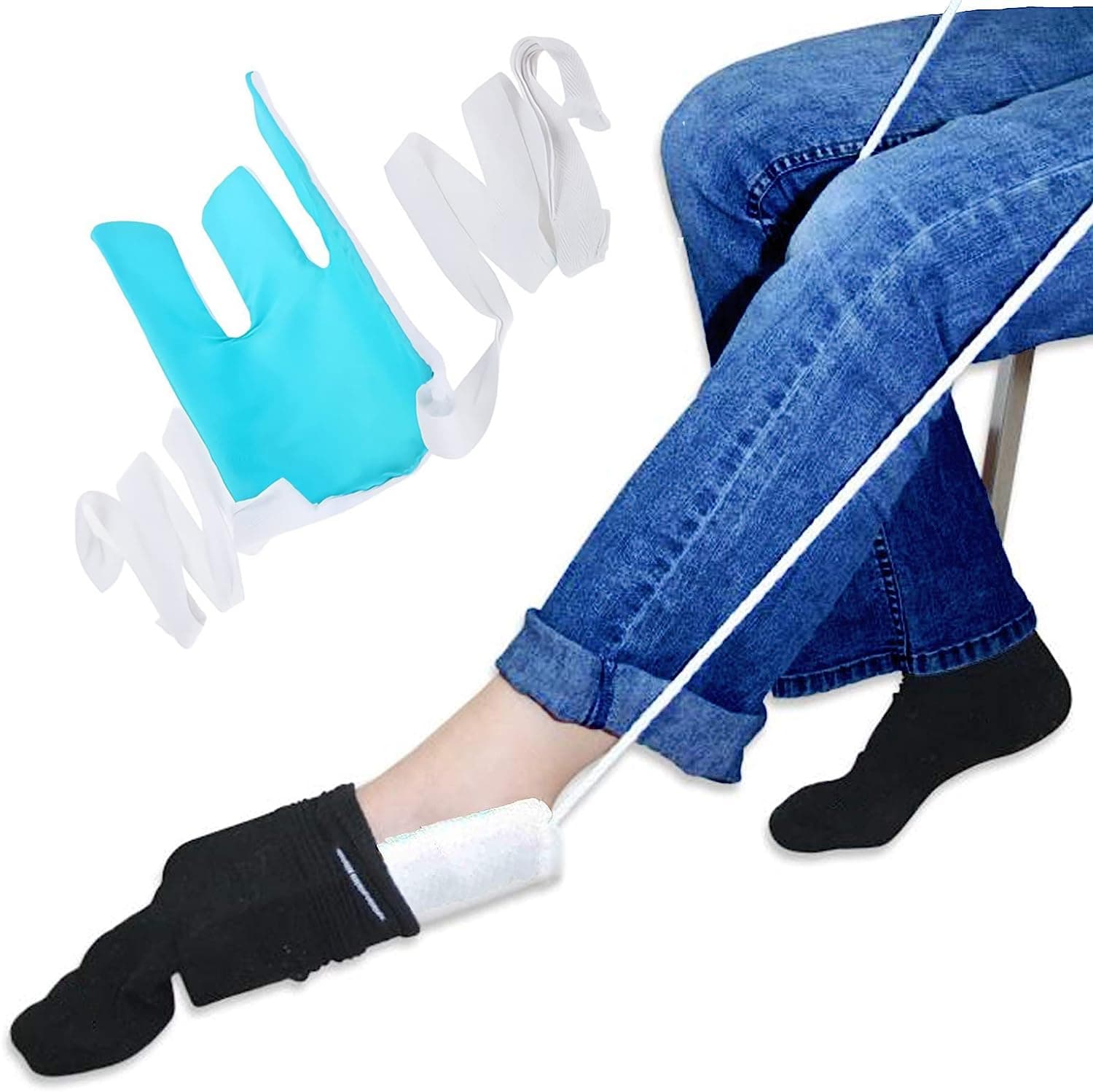 Sock Aids for Putting Socks on and Off, Sock Aid, Sock Helper to, Put on Socks Pregnant, Diabetics Pulling Assist Device Sock Helpe(Blue)