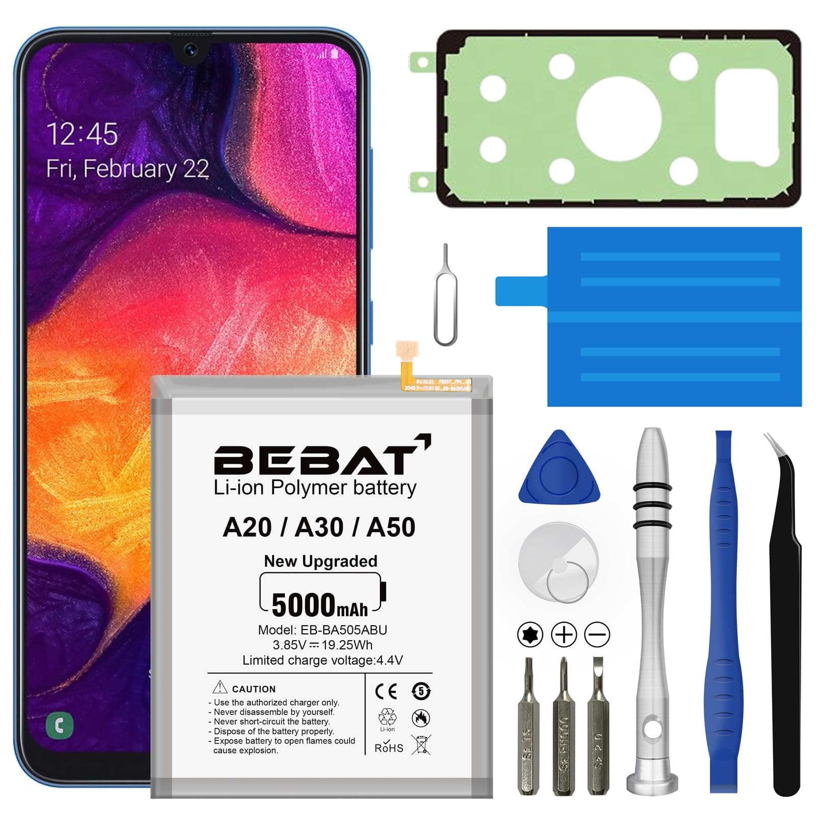 Replacement Battery for Samsung Galaxy A20/A30/ A50,5000mAh High Capacity 0 Cycle Lithium Polymer Battery for Samsung Galaxy A50 A505F /A30 SM-A305 /A20 A205FN A202F /A30s SM-A307 with Tool Kits