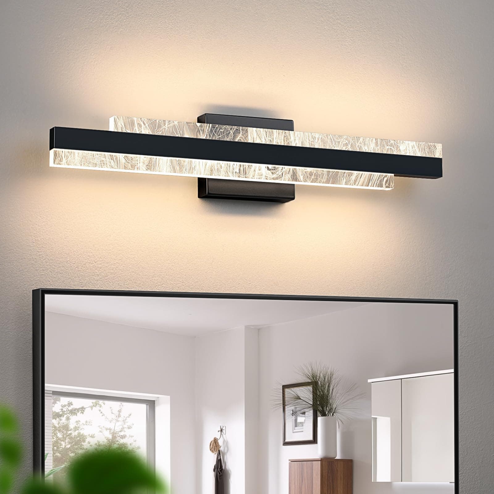 Modern Bathroom Vanity Light: Matte Black 24 inch 28W Dimmable LED Bath Bar Light Fixtures Over Mirror - Wall Sconce Picture Lights for Paintings Cabinets Bedroom 3000k