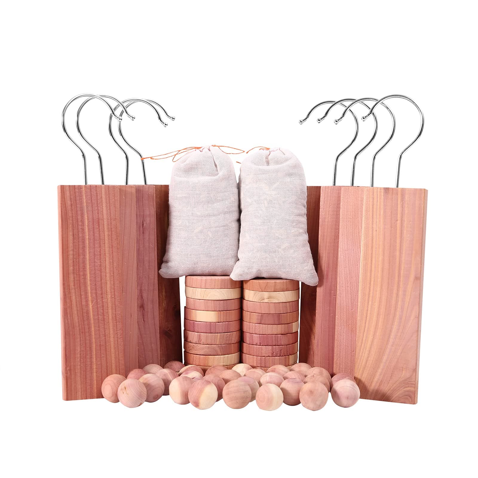 Cedar Blocks for Clothes Storage 60PCs, Red Cedar Hang Ups, Balls, Rings and Sachet Bags for Closets and Drawers