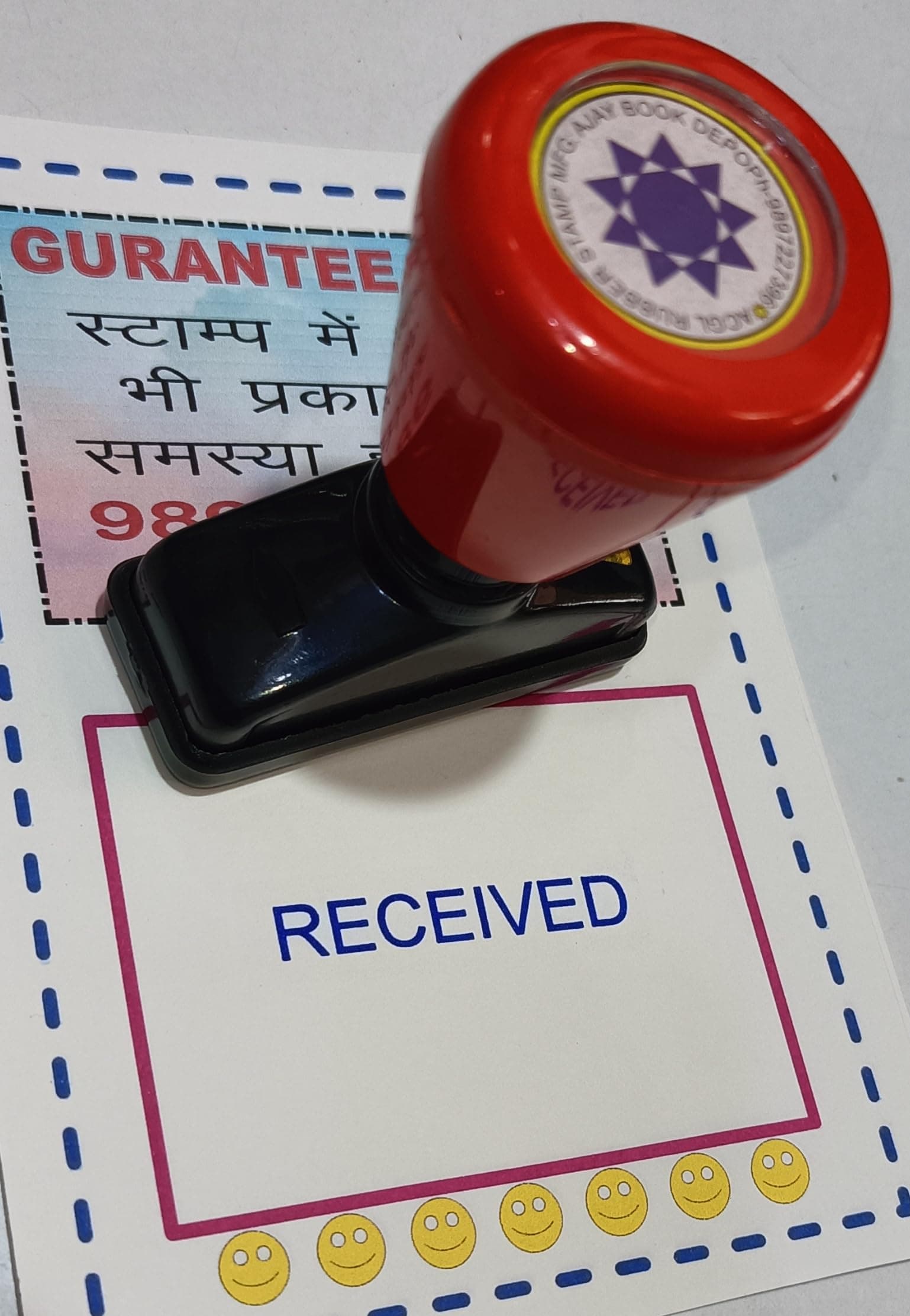 “Received” Self Inking Pre-Ink Pocket Stamp – Blue | Compact Office Stamp | AI Tested Quality