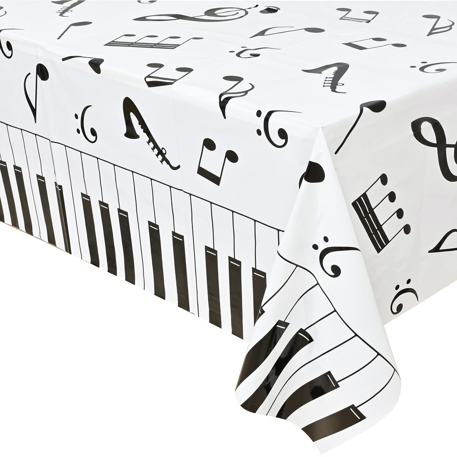 2 Pcs Music Notes Tablecloth Piano Music Plastic Table Cover 87 x 51 Inches Musical Theme Birthday Decorations for Birthday Party Supplies