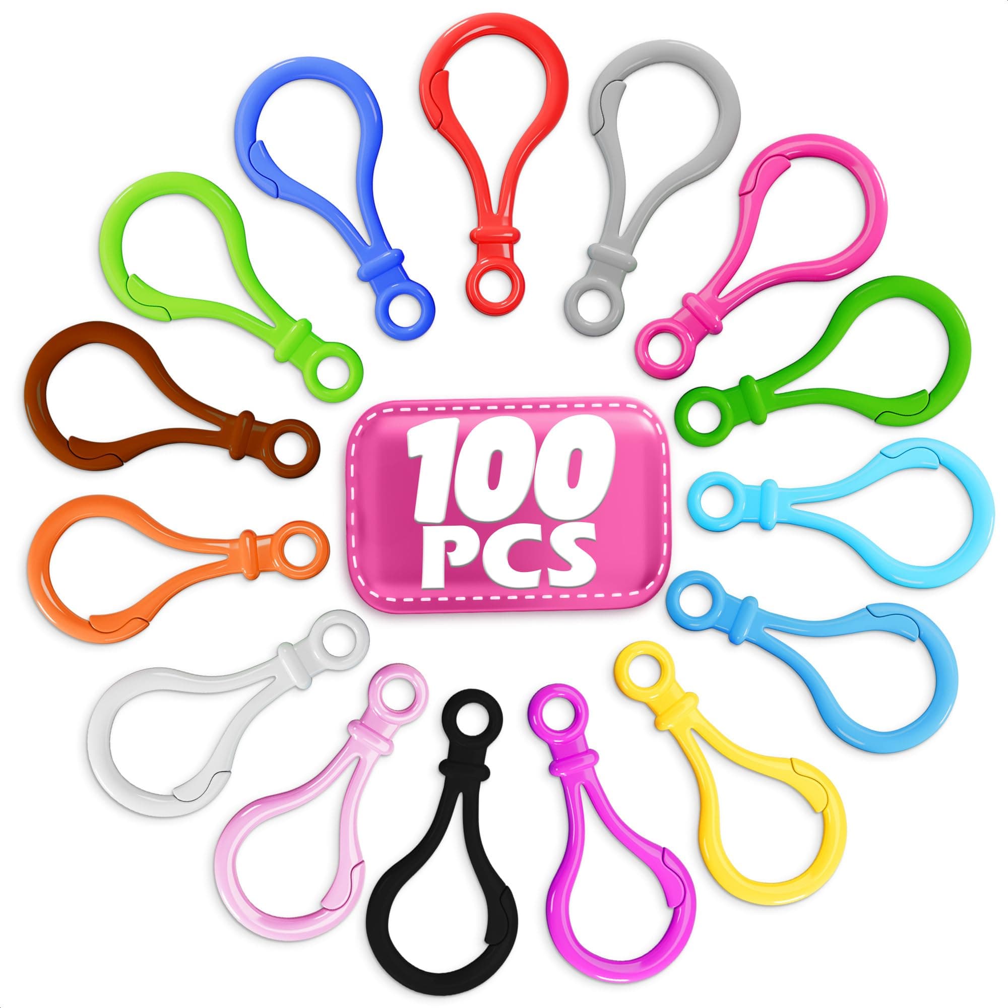 100 Pcs Plastic Keychain Clip Set – Sturdy Key Chain Hooks for Crafts in 15 Assorted Colors with Easy-Open Closure & Attachment Hole – Versatile Lobster Claw Clasps for Keys, Crafts, and DIY Projects