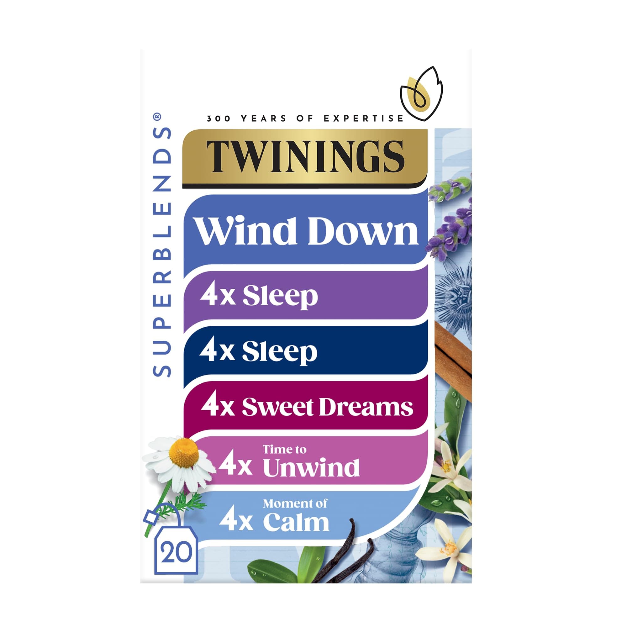 Wind Down Collection Tea Selection for Relaxation, Sleep, Calm & Unwind, 20 Tea Bags