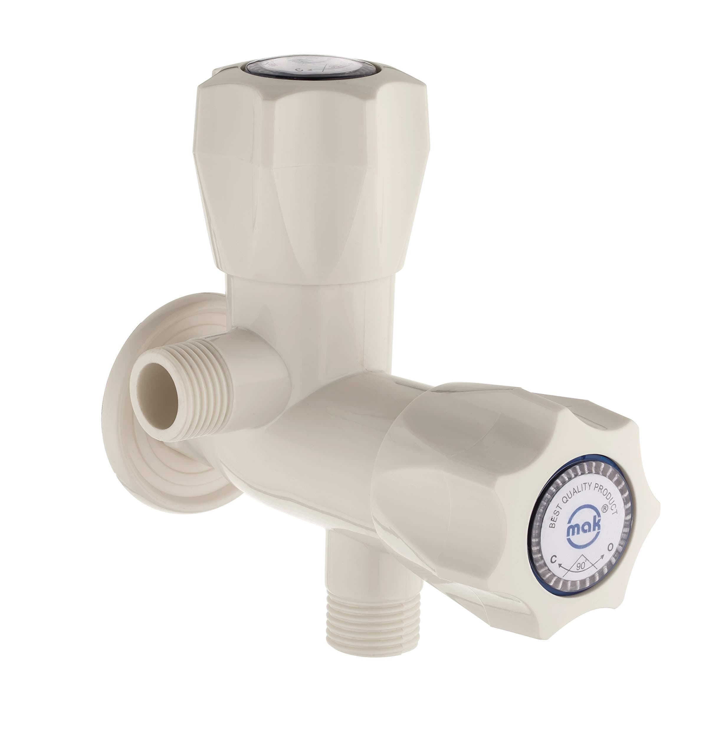 Nixnine Mak ABS Plastic 2 Way Angle Water Tap for Hot & Cold Water Kitchen, Bathroom Wash Basins,1/2 Inch Thread (Ivory) Pack of 2