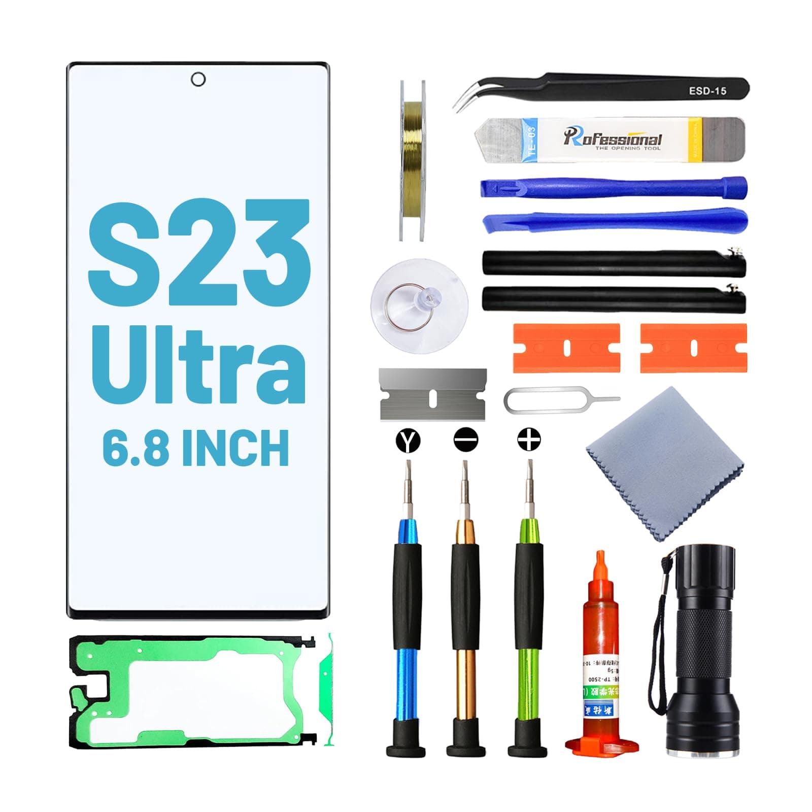 Screen Replacement for Samsung Galaxy S23 Ultra,Replacement Screen for Galaxy S23 Ultra Series 6.8 inch,Screen Repair Kit with Waterproof Adhesive(NO OLED & Touch Digitizer)