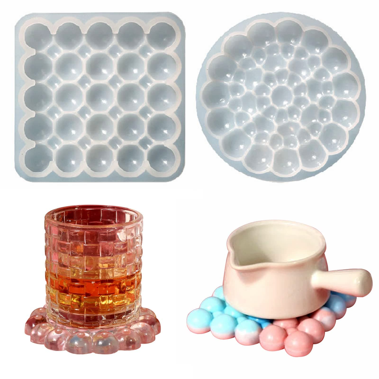 Excefore Coaster Molds for Epoxy Resin Casting Silicone Tray Coaster Mold Cute Jewelry Trinket Plate Candle Holder Mold DIY Resin Polymer Clay Art Craft Supplies Home Decor Ideal Gift