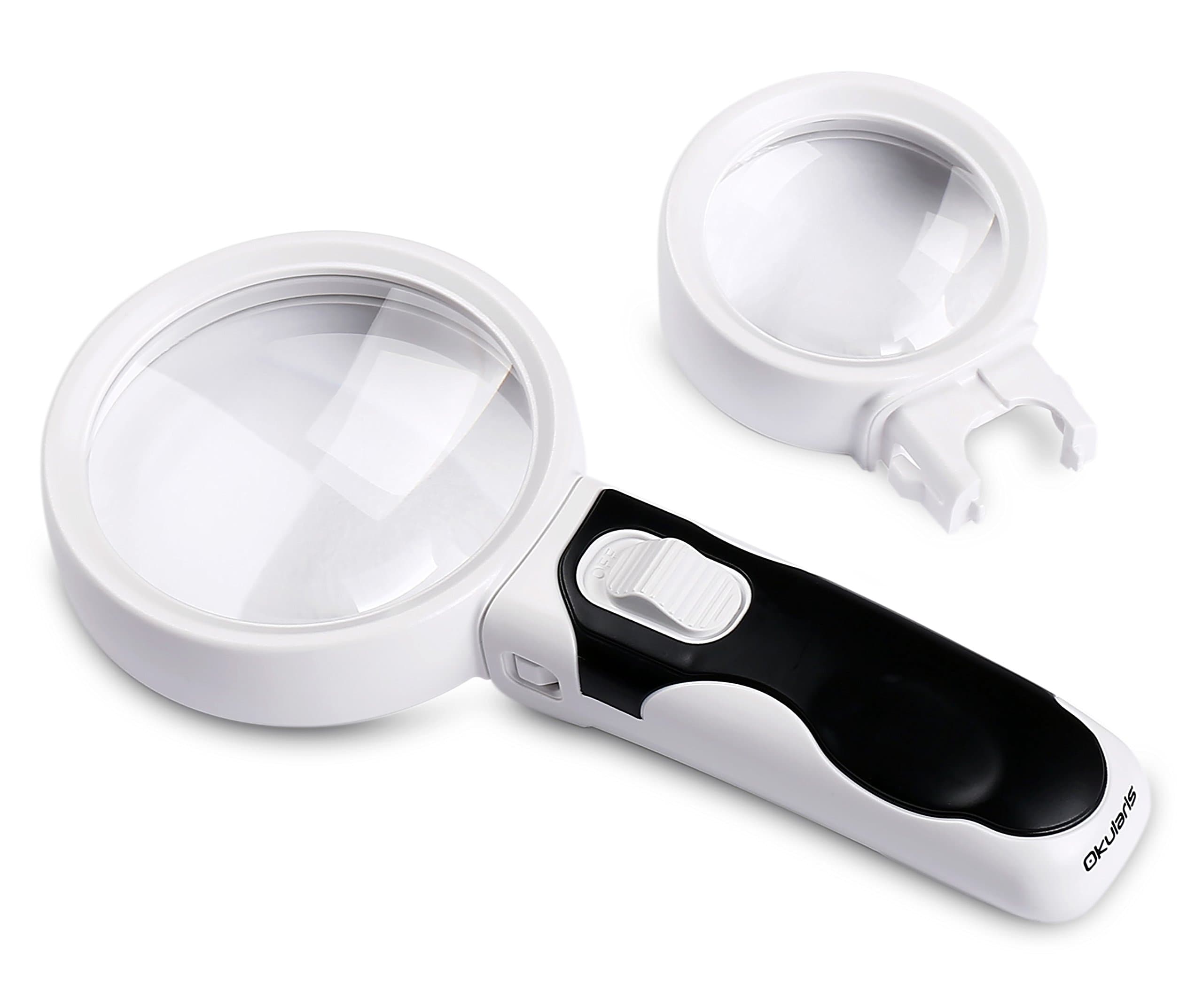Okularis® LED-Illuminated Magnifying Glass with 2 Interchangeable Lenses (5X, 10x)