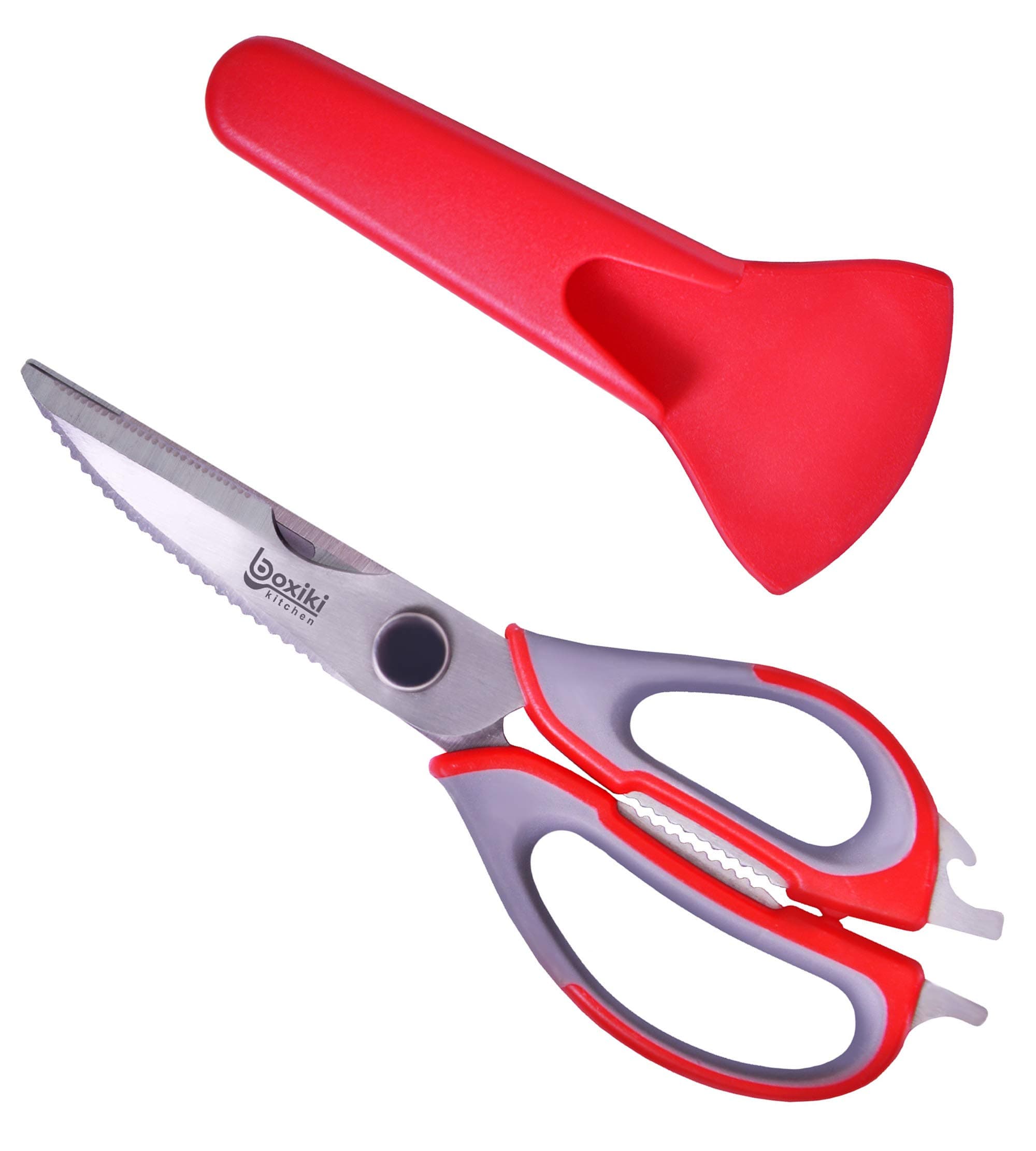 Boxiki Kitchen Stainless Steel Kitchen Scissors & Poultry Shears For Herb, Vegetables & Pastries With Safety Case, Nut Cracker & Bottle Opener | Multi-functional Kitchen Shears Heavy Duty