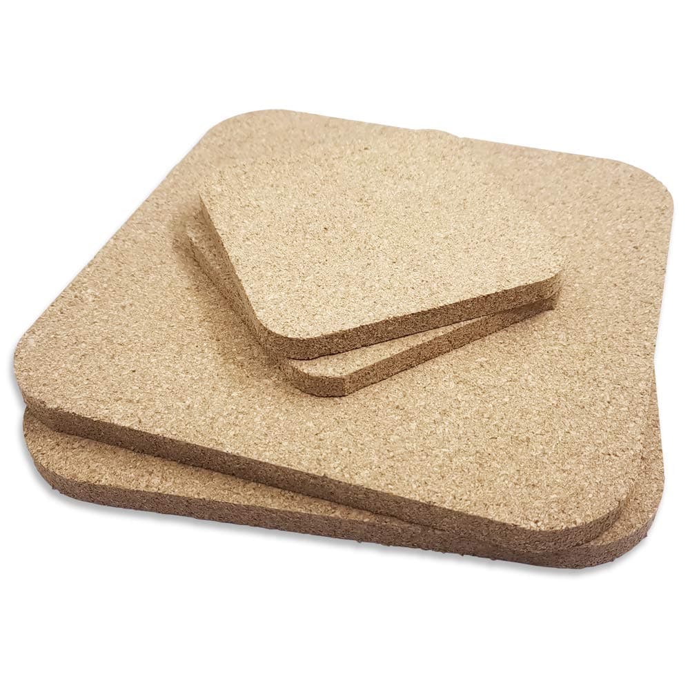 Sonku4 Pcs Square Cork Coaster Set, Brown Absorbent Cork Mat for Pots Pans Kettles Mugs Gl Plants DIY Craft and Kitchen Usage-7.5 Inch,4 Inch