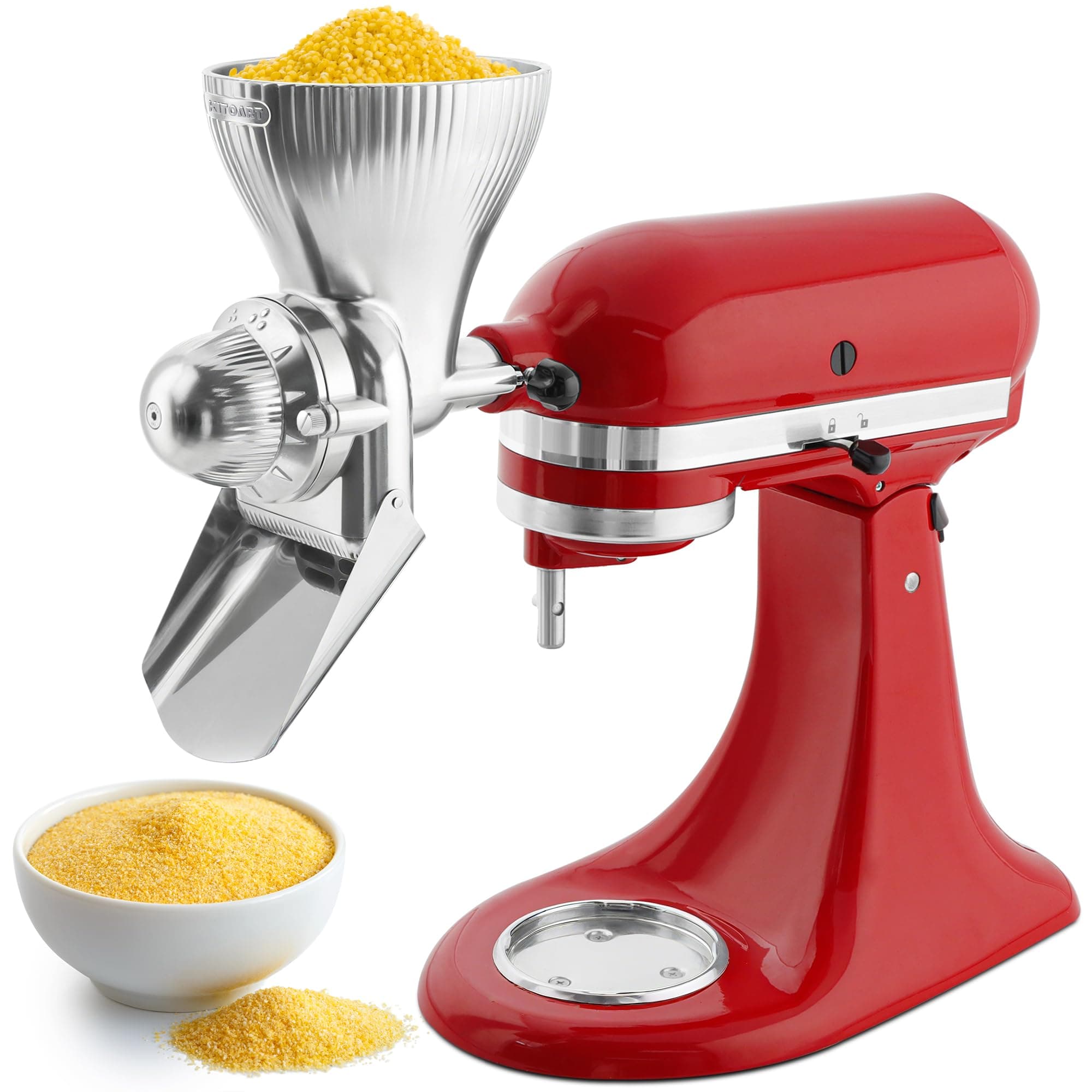 Grain Mill Attachment for KitchenAid Stand Mixer with 12 Grind Level Flour Mill, Grain Mill Fit for Grinding Wheat, Corn, Oats, Buckwheat,Millet and Other Cereals - New Upgrades