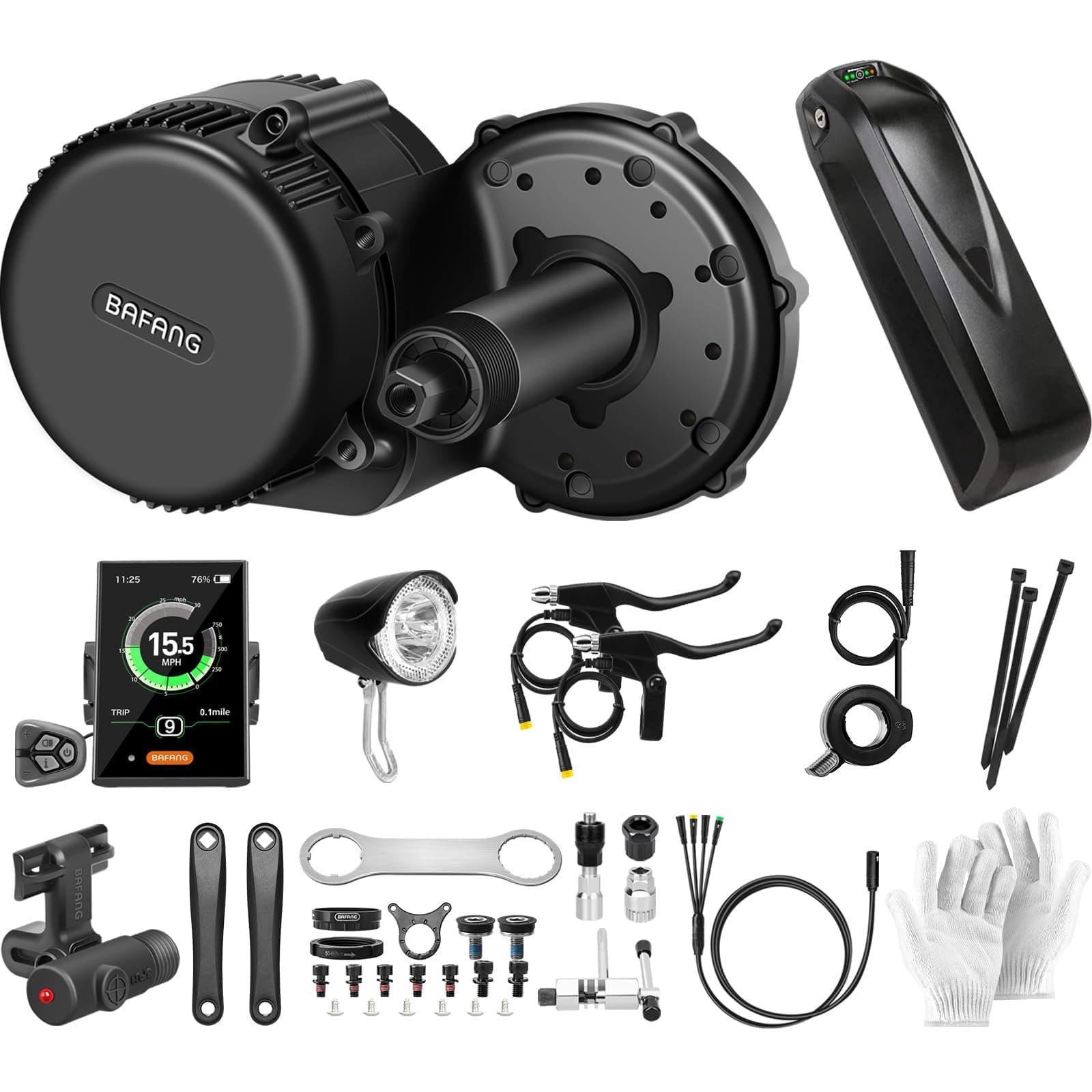 Bafang BBS01B Central Motor with Battery 500W 36V Conversion Kit ebike G340 Motor C18 3.5 Inch Display, 36V 13AH Battery and Charger
