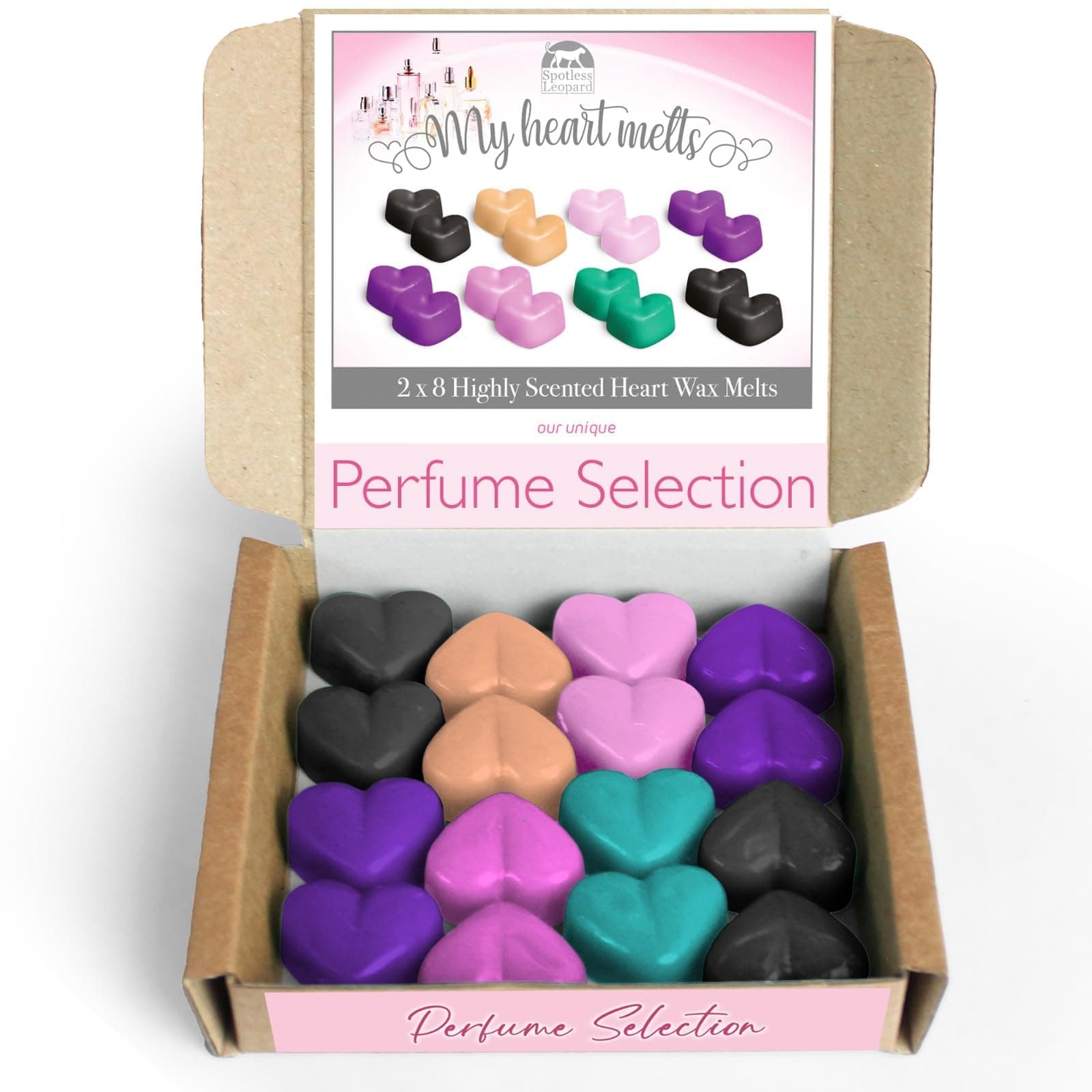 Mixed Perfume Wax Melts: 8 x 2 pcs v 6g Heart Shaped High Street Perfume Scented Wax Melts - 2 Each of Alien, Angel, Black Opium, Creed, Lady 1 Million, Madam Coco Sauvage and La Vie Est Belle