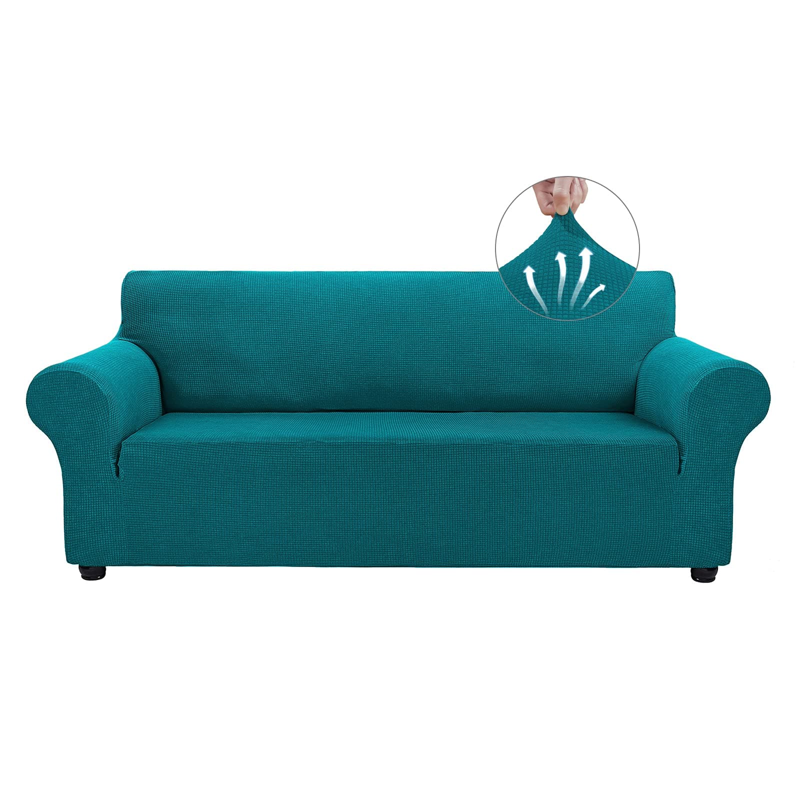 Asnomy Couch Covers for 3 Cushion Couch Stretch Sofa Covers Slipcovers, Pet Protector Furniture Covers for Dogs Cats Spandex Jacquard Fabric Small Checks(Large,Peacock Blue)