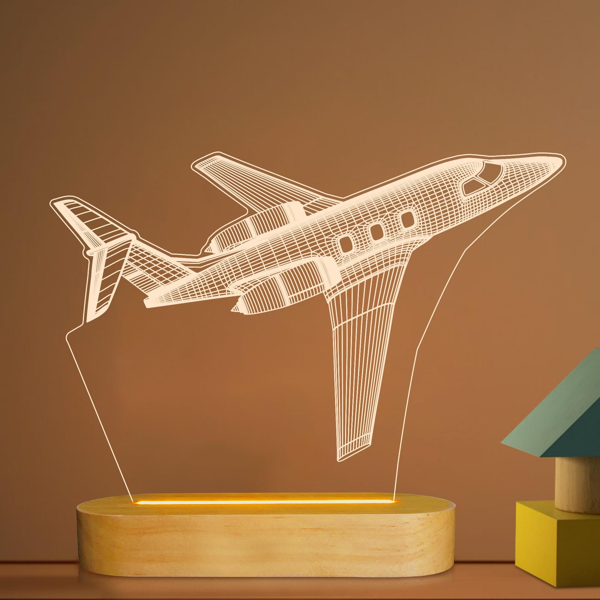 N/A Airplane Night Light 3D Illusion Lamp,Soft Warm Colors Wood Table Lamp for Boys Pilot Gifts with USB Power