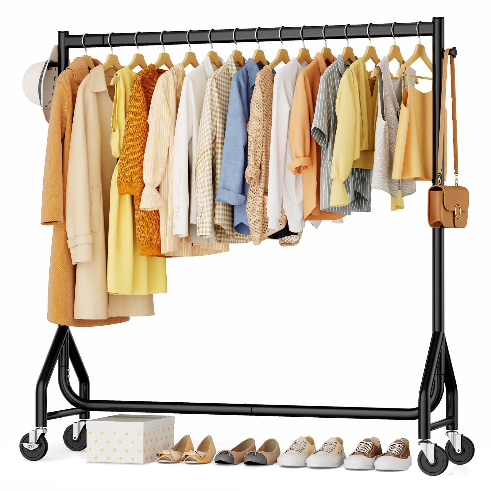 Clothes Clothing Rack, Rolling Heavy Duty Clothes Rack Load 420 LBS With Wheels, Metal Clothes Rack for Hanging Clothes, Portable Standing Clothes Garment Rack, Black,48 inches