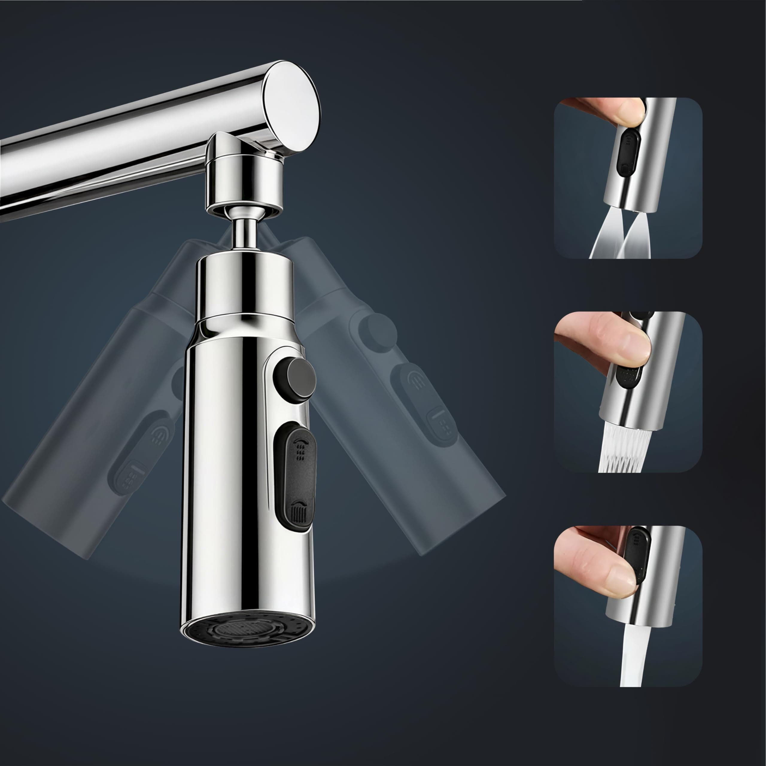 Plantex Full Brass Water-Saving Nozzle for Kitchen Tap Extender/Faucet Extender with 3 Anti-Splash Modes/Sink Tap Extension Fits F22 & M24 mm Taps - (Chrome Finish)