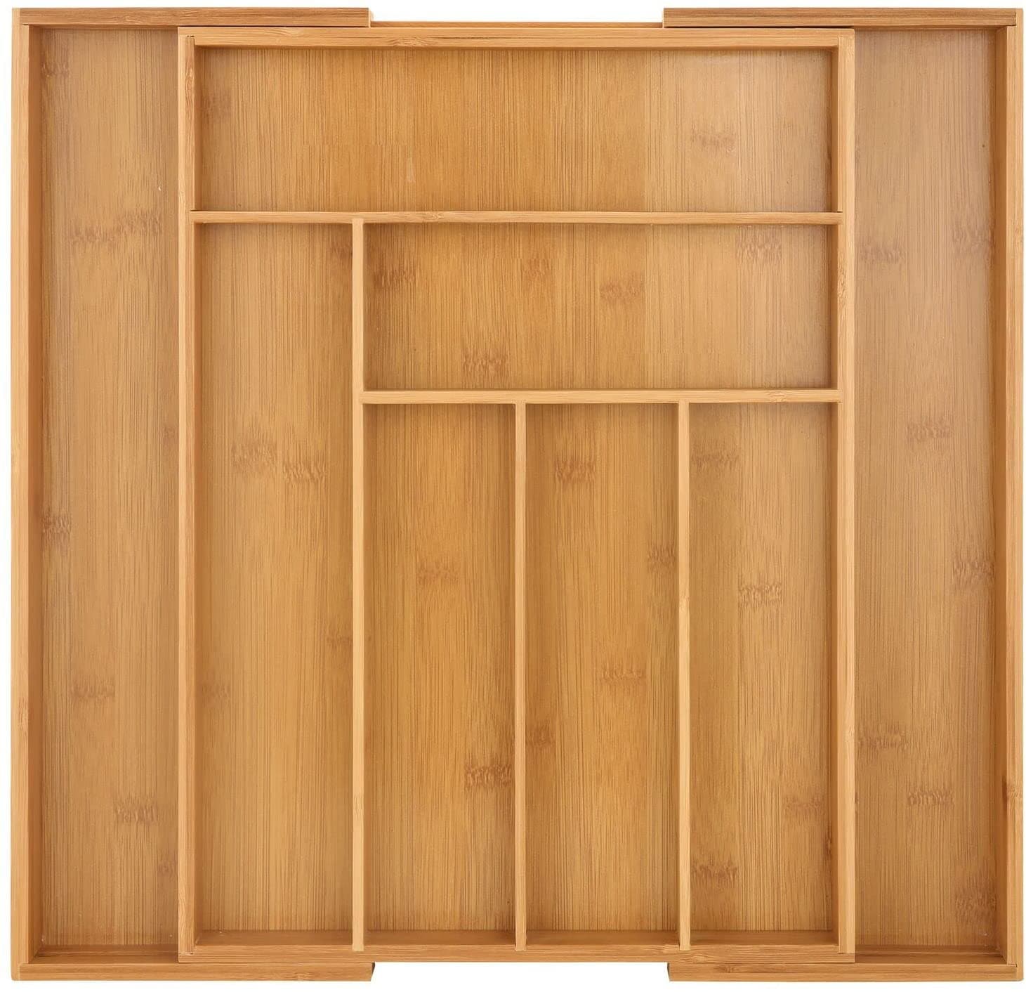 Bamboo Silverware Organizer for Drawer, Expandable Silverware Tray for Drawer, Kitchen Drawer Organizer, Large Utensil Cutlery Organizer/Holder ((6-8 slots))