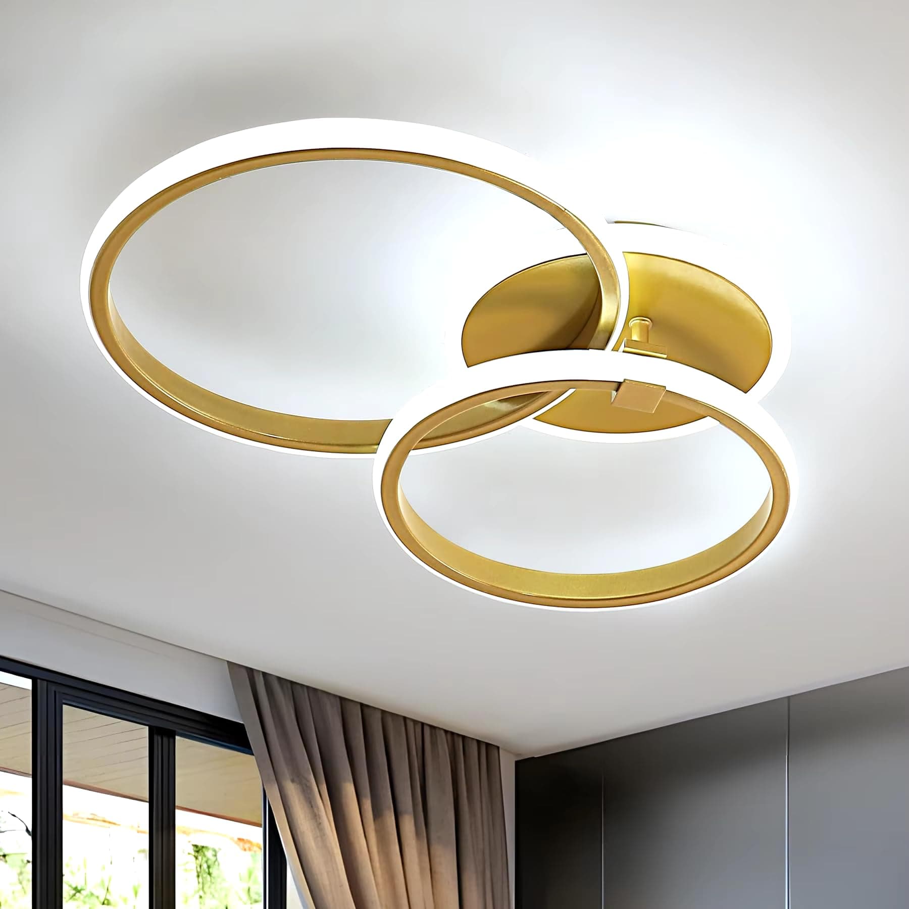 Comely LED Ceiling Light, 42W Gold Chandeliers Ceiling Lights, Modern Flush Mount LED Ceiling Lamp for Living Room Kitchen Office Bedroom Dining Room, 6500K Cool White Light