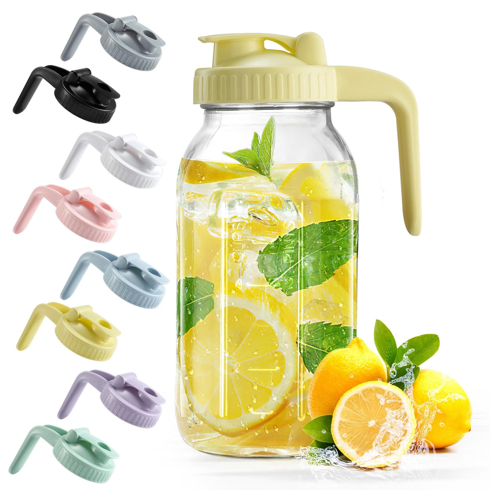 Mason Jar with Pour Spout Lid V-shaped, 2 Quart Iced Tea Pitcher Double Leak Proof, 64 oz Drink Pitcher for Breastmilk, Sun Tea, Juice, Coffee Creamer