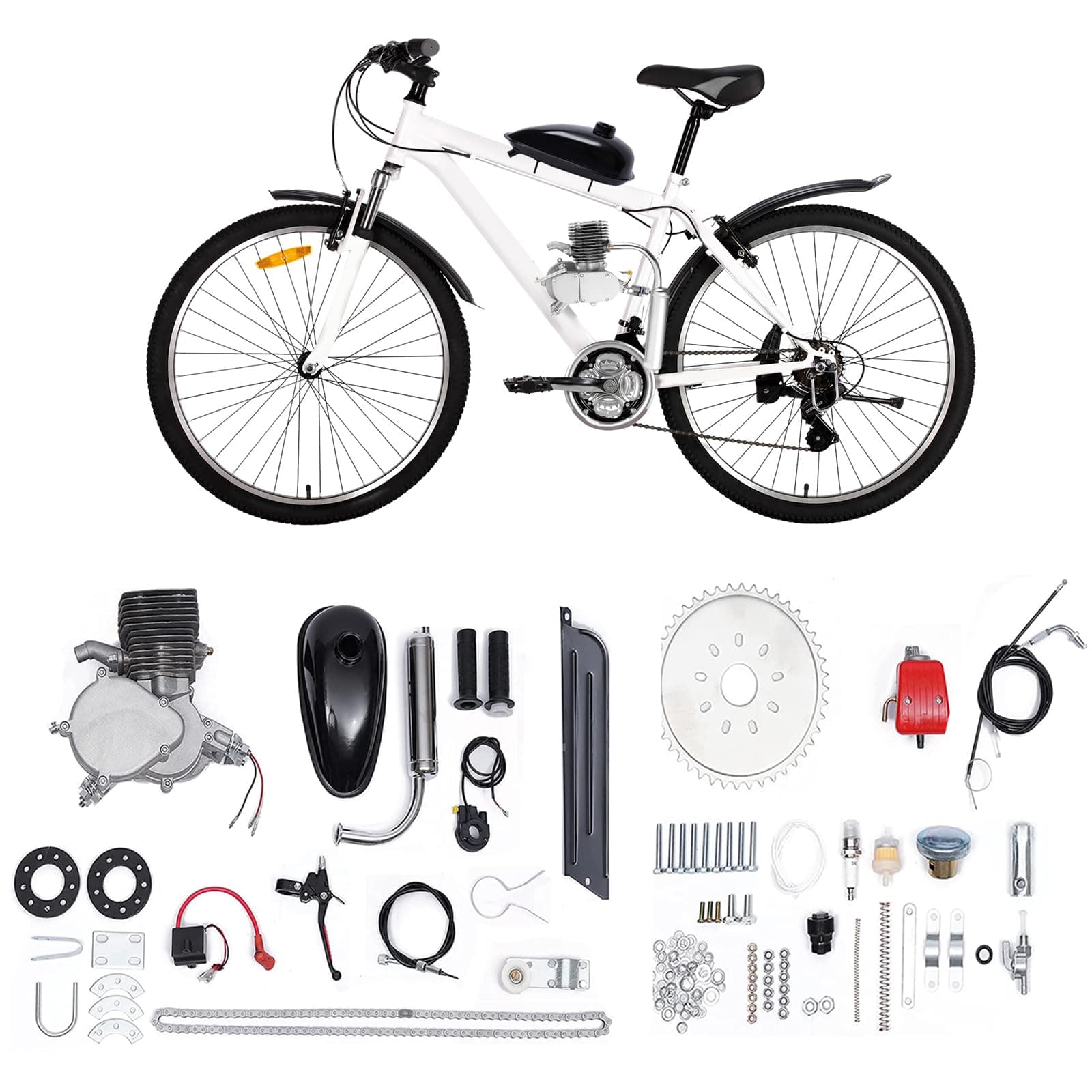 100cc 2 Stroke Bike Engine Kit Bicycle Motor Kit 44 Tooth Sprocket Gasoline Motorized Bike Motor Kit for 26" 28" Bicycle