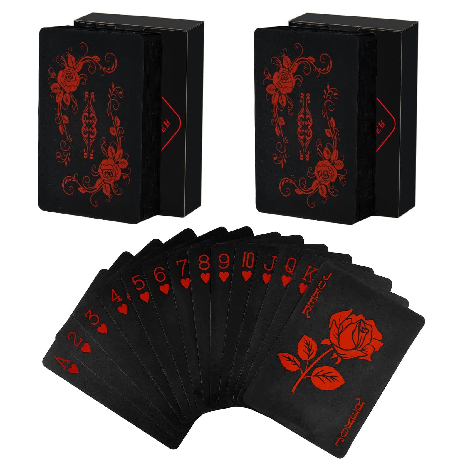 Joyoldelf Black Playing Cards with Rose Pattern, 2pcs Deck of Cards, PVC Plastic & Waterproof Playing Cards, Cool Card Decks Suitable for Family or Friend Card Games, Party, Magic, Trick Tool
