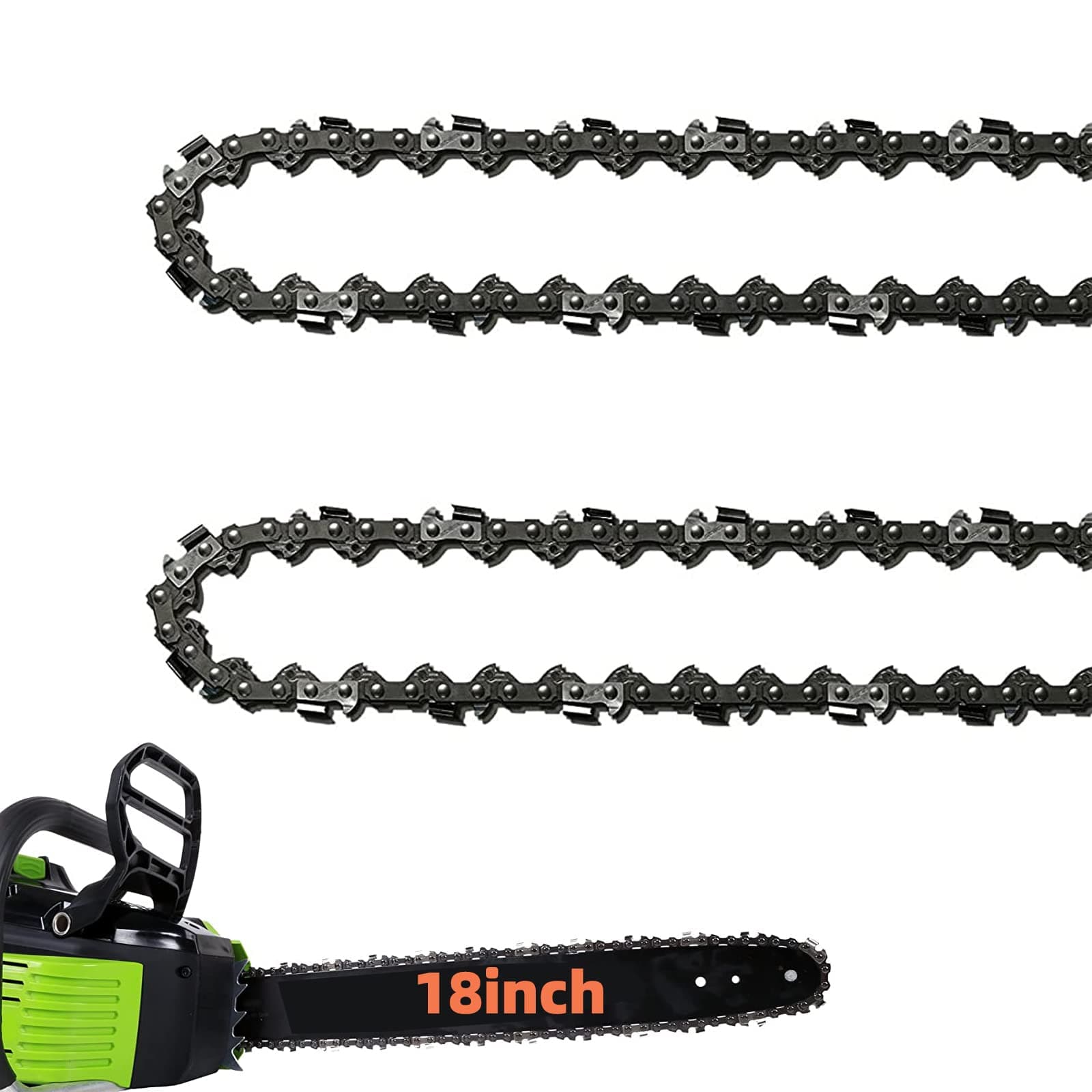 2 Pack 18 Inch Chainsaw Chain 62 Drive Links .050" Gauge, 3/8" Pitch, 18" Replacement Chain Low-Kickback Chainsaw Chains Compatible with Husqvarna, Echo, Poulan, Craftsman and more