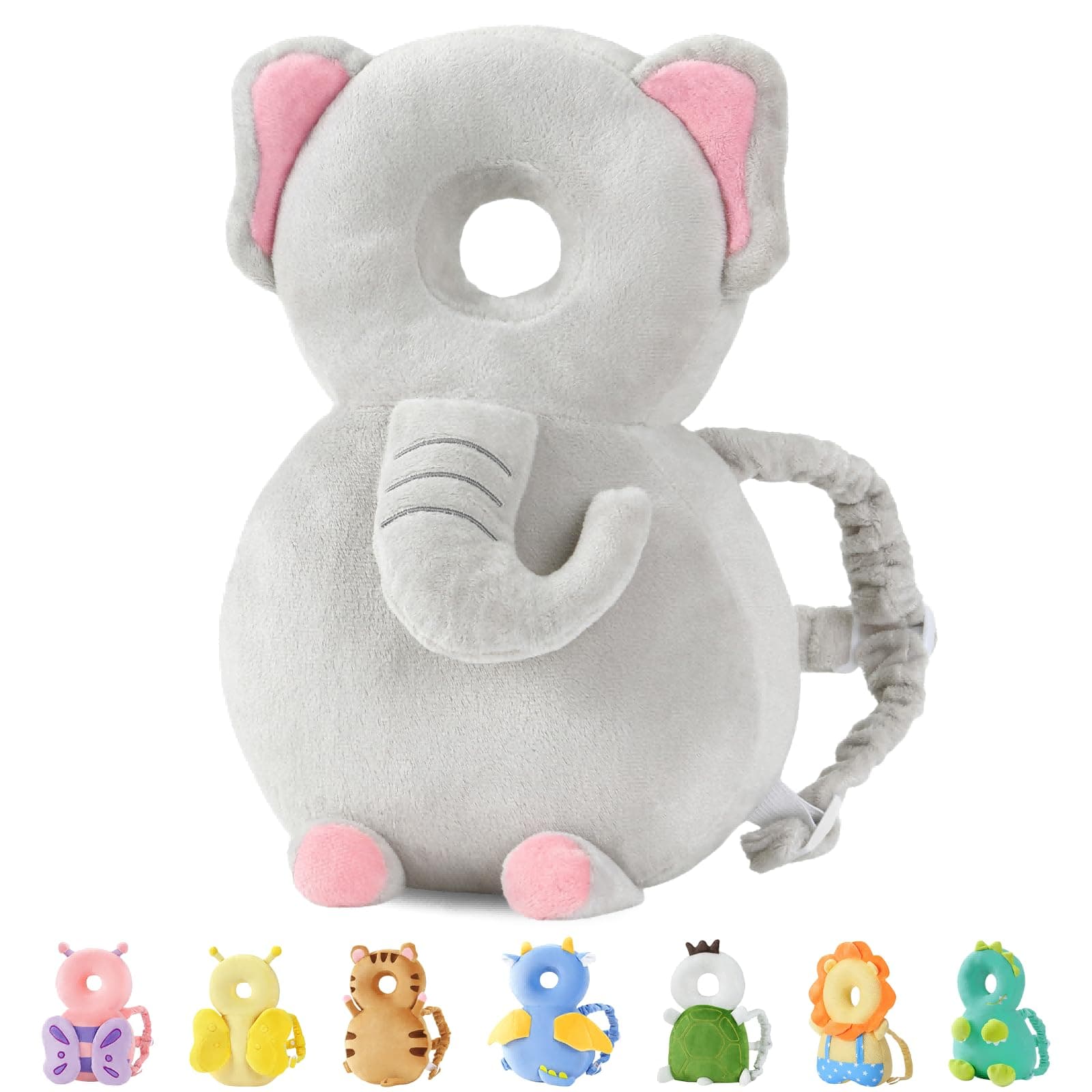 JunNeng Baby Head Protector Backpack, Toddler Walking Fall Head Protection, Grey Elephant