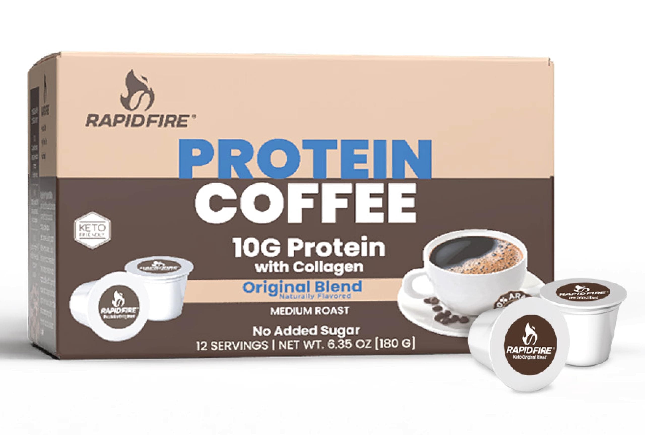Protein Coffee, Original Blend, Keto Friendly, 10g of Protein with Collagen, Vitamins and Minerals, 12 Single Serve K-Cups, May Boost Metabolism and Increase Energy, Multicolor