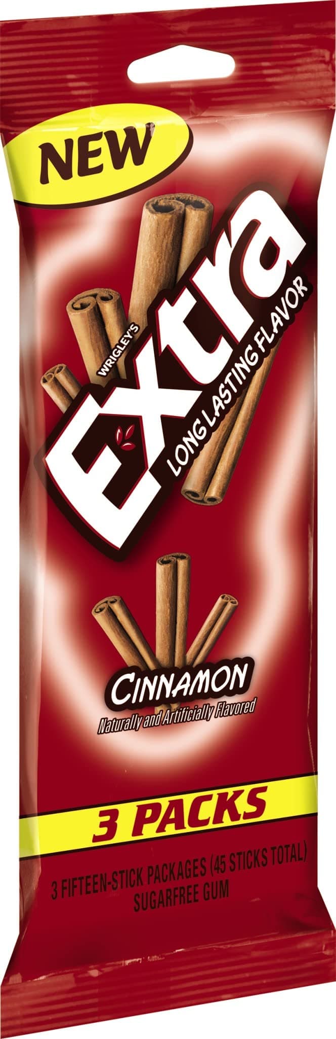 EXTRA Gum Cinnamon Sugar Free Chewing Gum Bulk Pack, 15 Stick (Pack of 3)