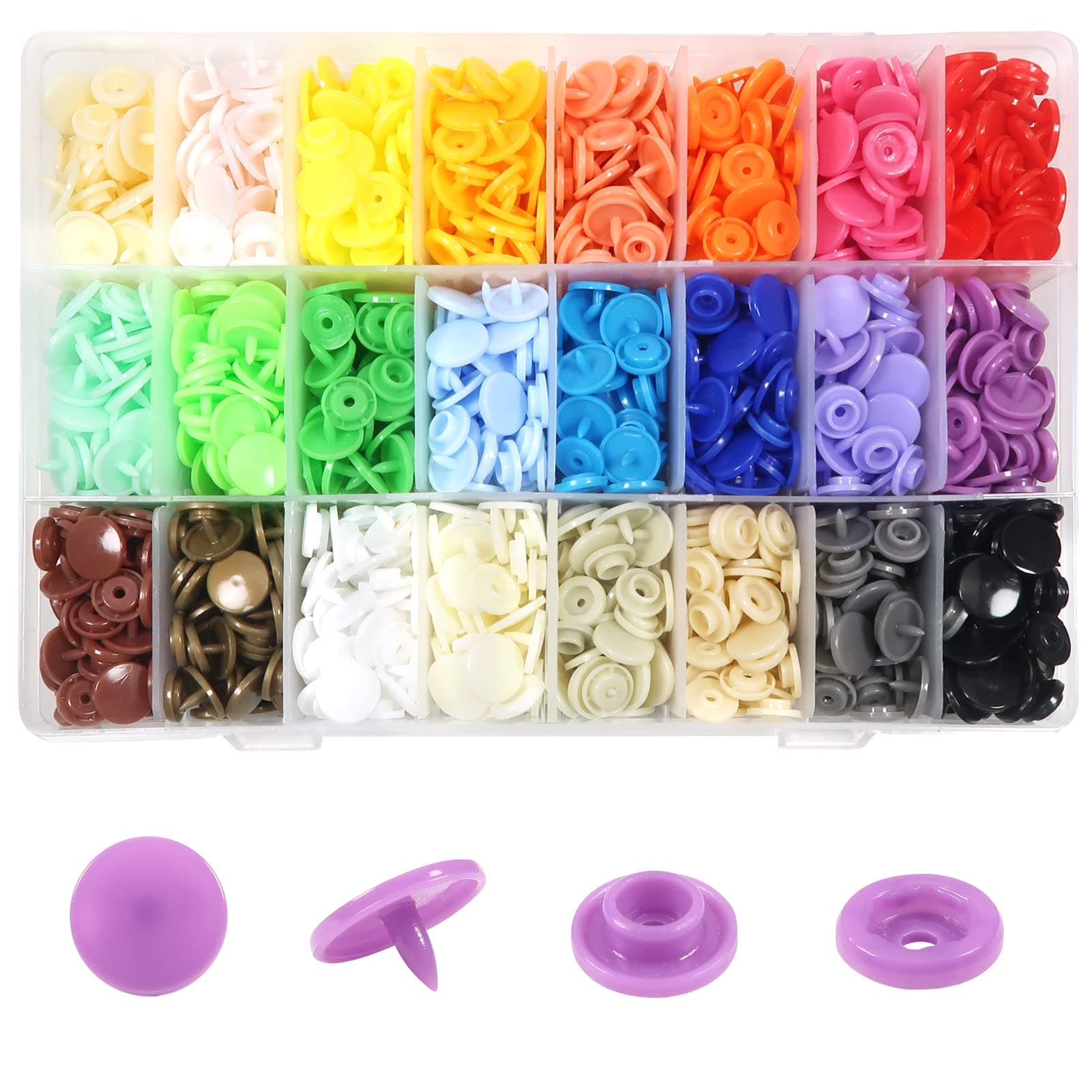 TOAOB 432 Sets T5 Plastic Press Studs Multi-Coloured Resin Colours for Sewing Accessories DIY Clothing