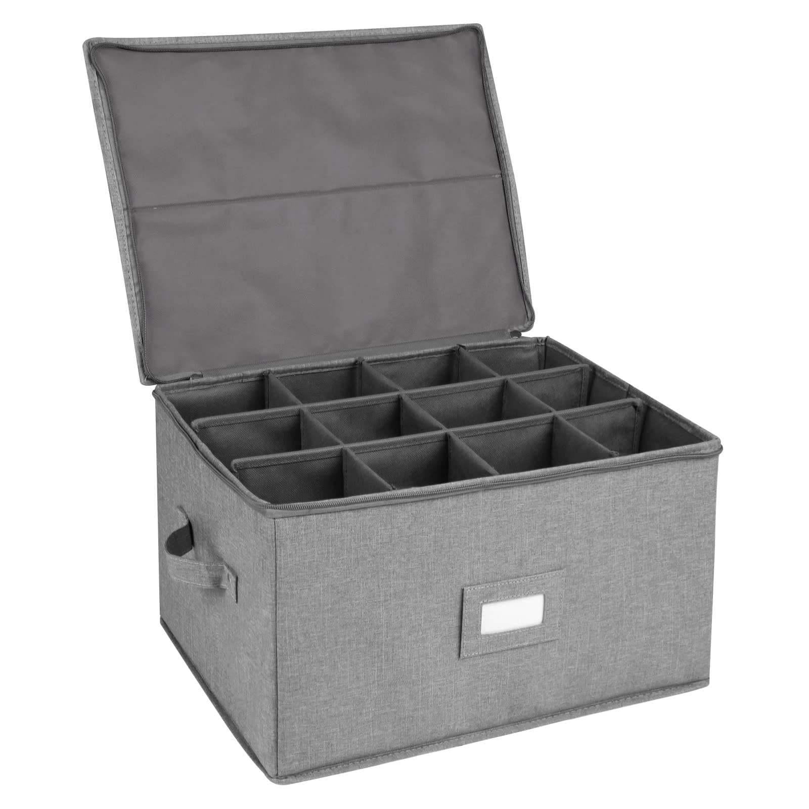 popoly Stemware Storage Cases, Wine Glass Storage Box Containers with Dividers, Stackable China Storage Containers for 12 Wine Glasses, Drinkware, Glassware or Crystal (Light Grey)