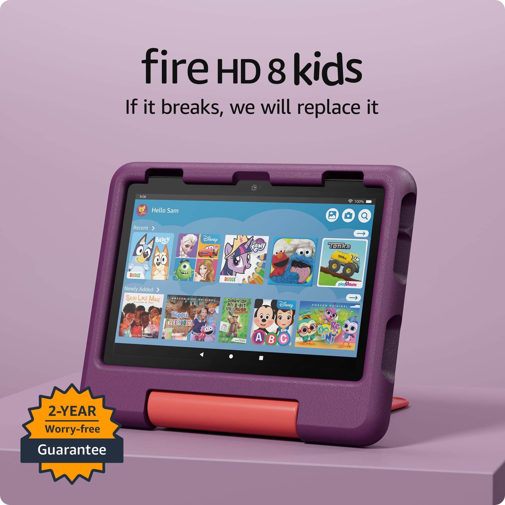 Amazon Fire HD 8 Kids tablet (newest model), ages 3-7 | 3GB memory, bright 8" HD screen. Includes ad-free and exclusive content, parental controls and 13-hr battery, 32GB, Grape
