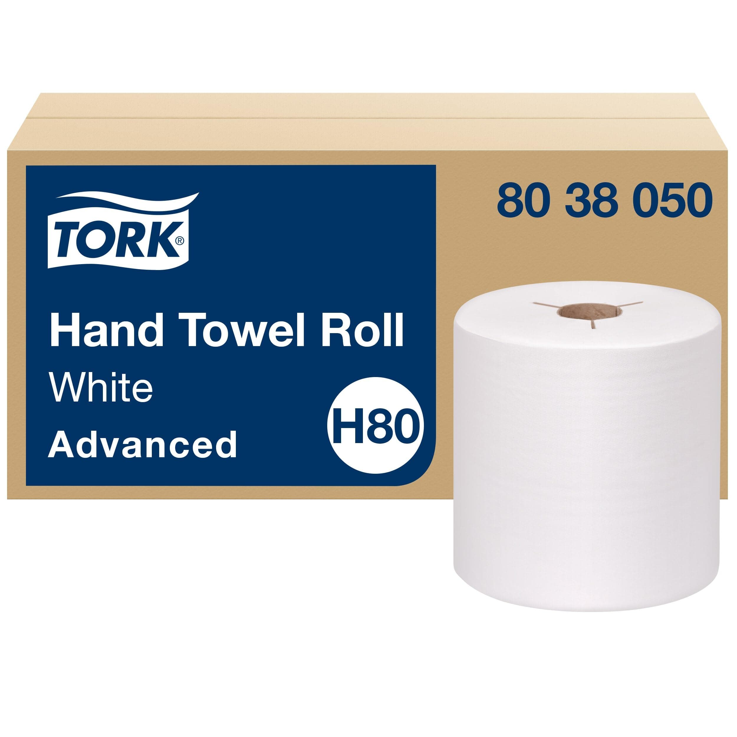 Tork Paper Hand Towel Roll White H80, Advanced, High Absorbency, 6 Rolls x 800 ft, 8038050