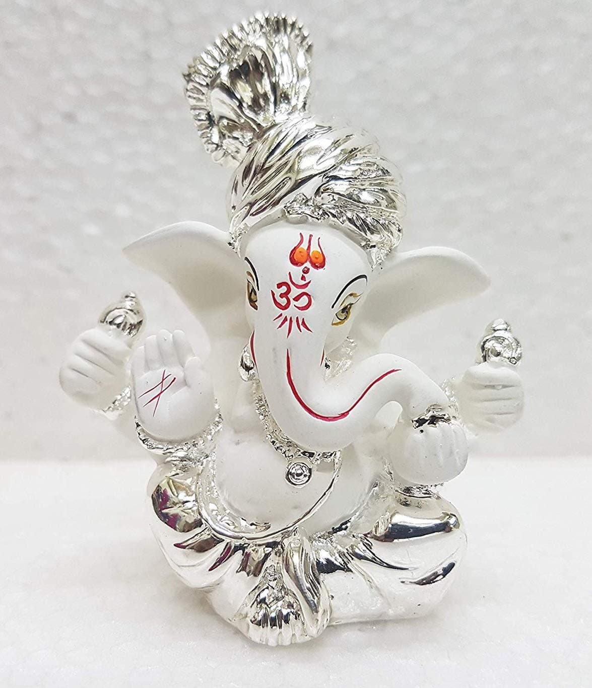 Gold Art India Ceramic Pagdi Ganesha Idol, 6x4x3cm, Silver