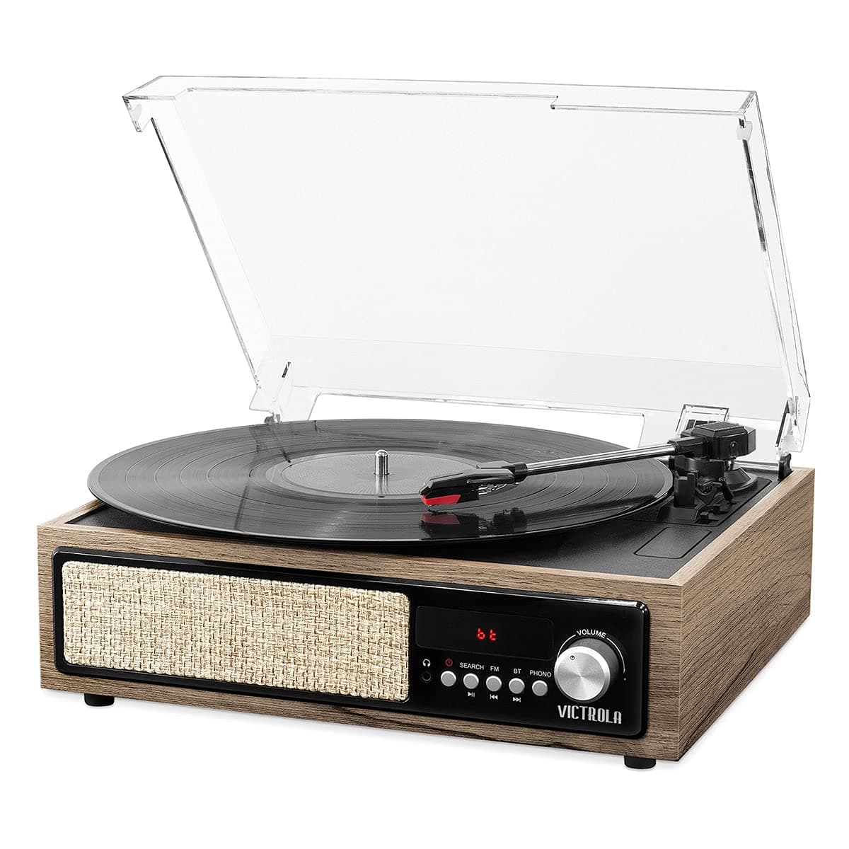 3-in-1 Bluetooth Record Player with Built in Speakers and 3-Speed Turntable, Farmhouse Walnut
