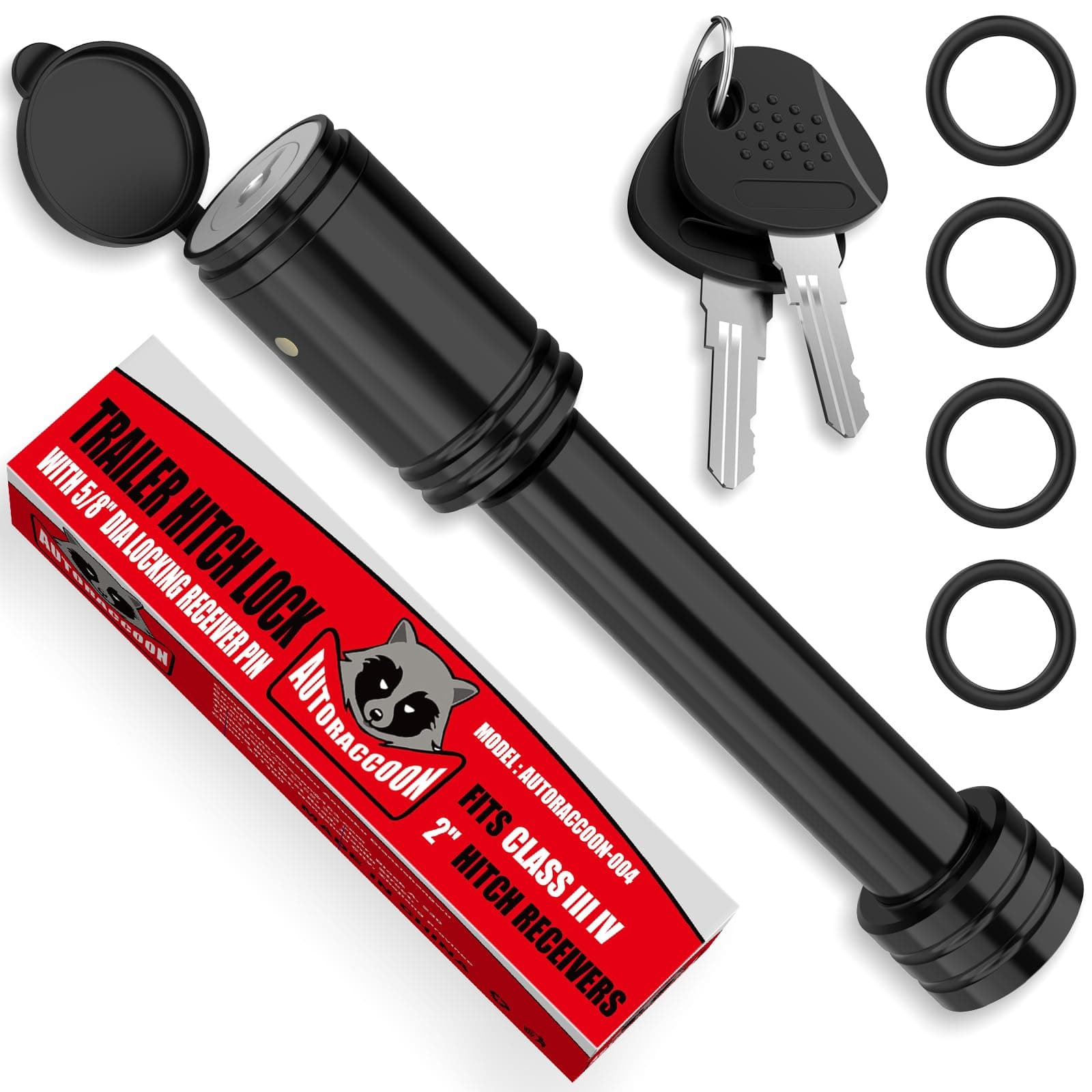 Trailer Hitch Lock - 5/8" Dia Locking Receiver Pin, Fits 2" Receiver Tubes, Class III & IV Hitch Receivers, Anti-Theft Trailer Receiver Lock