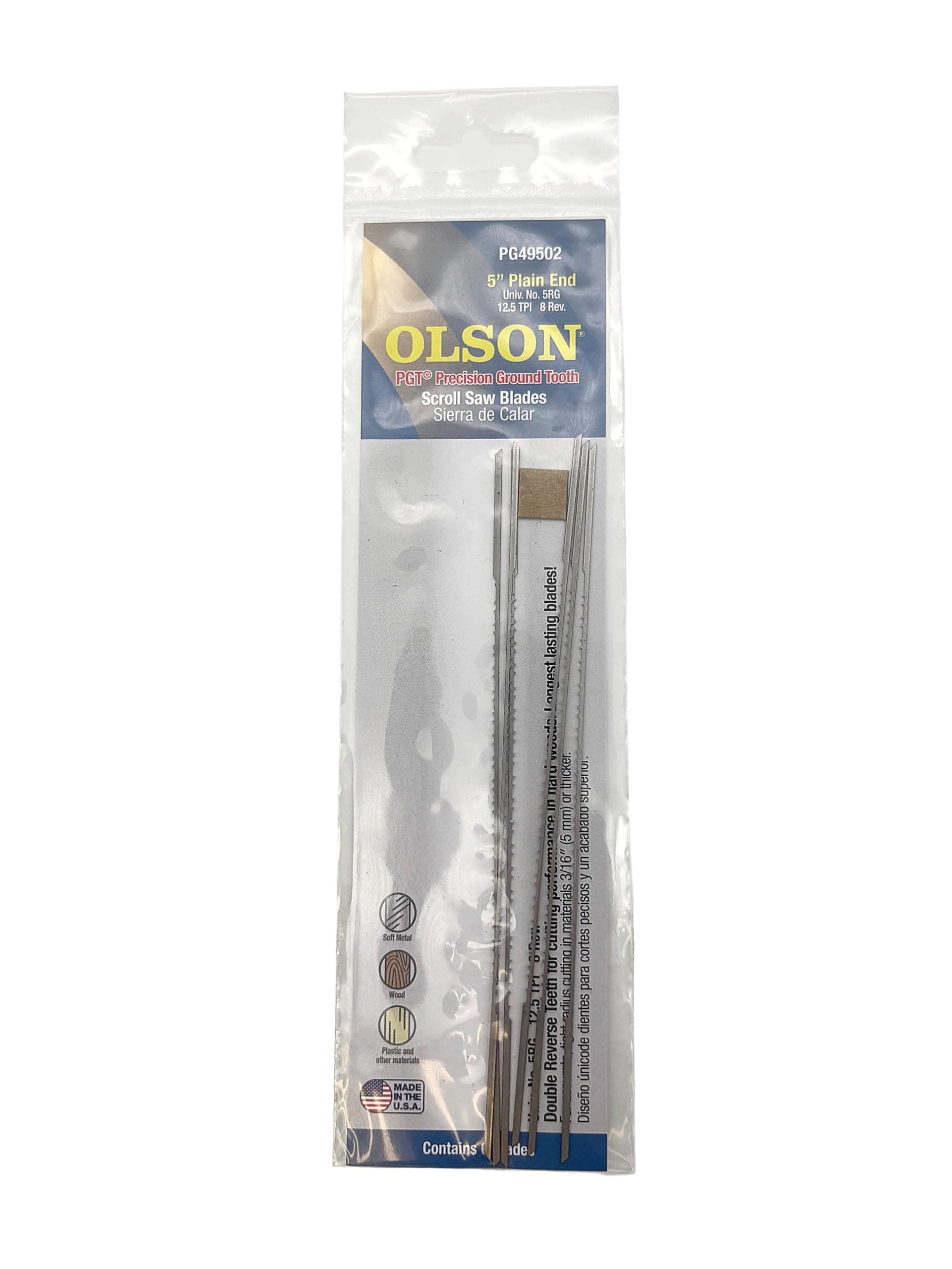 Olson Saw PG49502 Precision Ground Scroll Saw Blade,TPI-12.5,8 Reverse